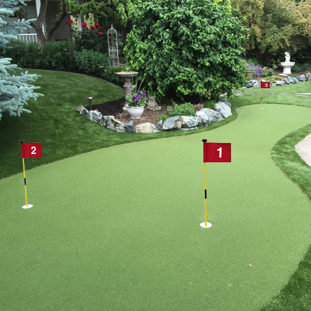 X·CELLENT Portable Mini Golf Putting Green Set with 2-Section Fiberglass Flag Sticks - Practice Golf Hole Cup & Pin Flags for Backyard, Lawn, Office - Perfect Golf Training Aid & Gift Idea for Men Women