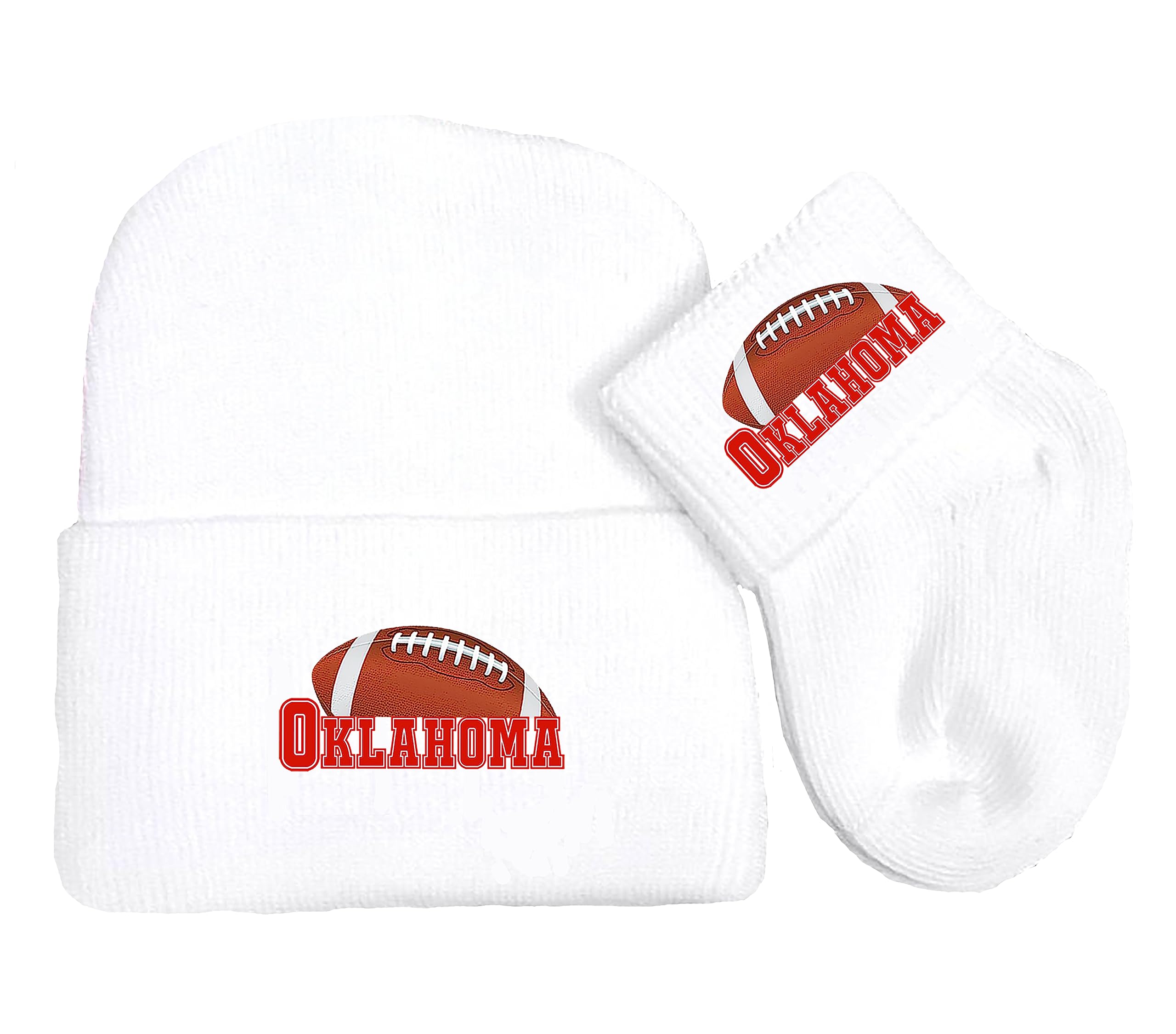 Oklahoma Sooners Newborn Baby Knit Cap & Socks Set - Soft Cotton Football Fan Gift for Boys & Girls - Perfect for Game Day, Photo Shoots & Baby Showers