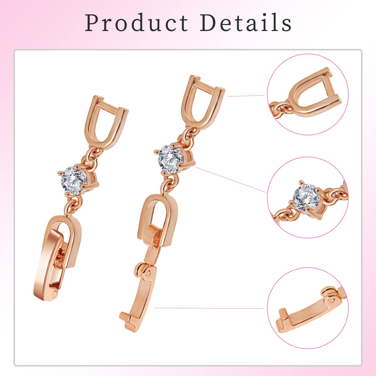 Rose Gold Plated Crystal Rhinestone Jewelry Extenders - 3pcs Foldover Extension Clasps for Necklaces & Bracelets | DIY Jewelry Making Supplies | Perfect for Adjusting Length & Repairing Broken Chains