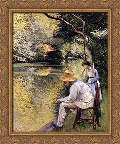 Gustave Caillebotte Gold Ornate Wood Framed Canvas Art - 20x24 Inches Fishing Scene Wall Decor for Living Room, Office & Coastal Home Decor