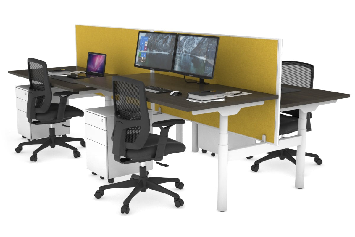 Flexi Premium Height Adjustable 4-Person H Bench Workstation - White Frame [1200L x 800W with Cable Management] - Ideal for Office, Coworking Spaces & Collaborative Work Environments