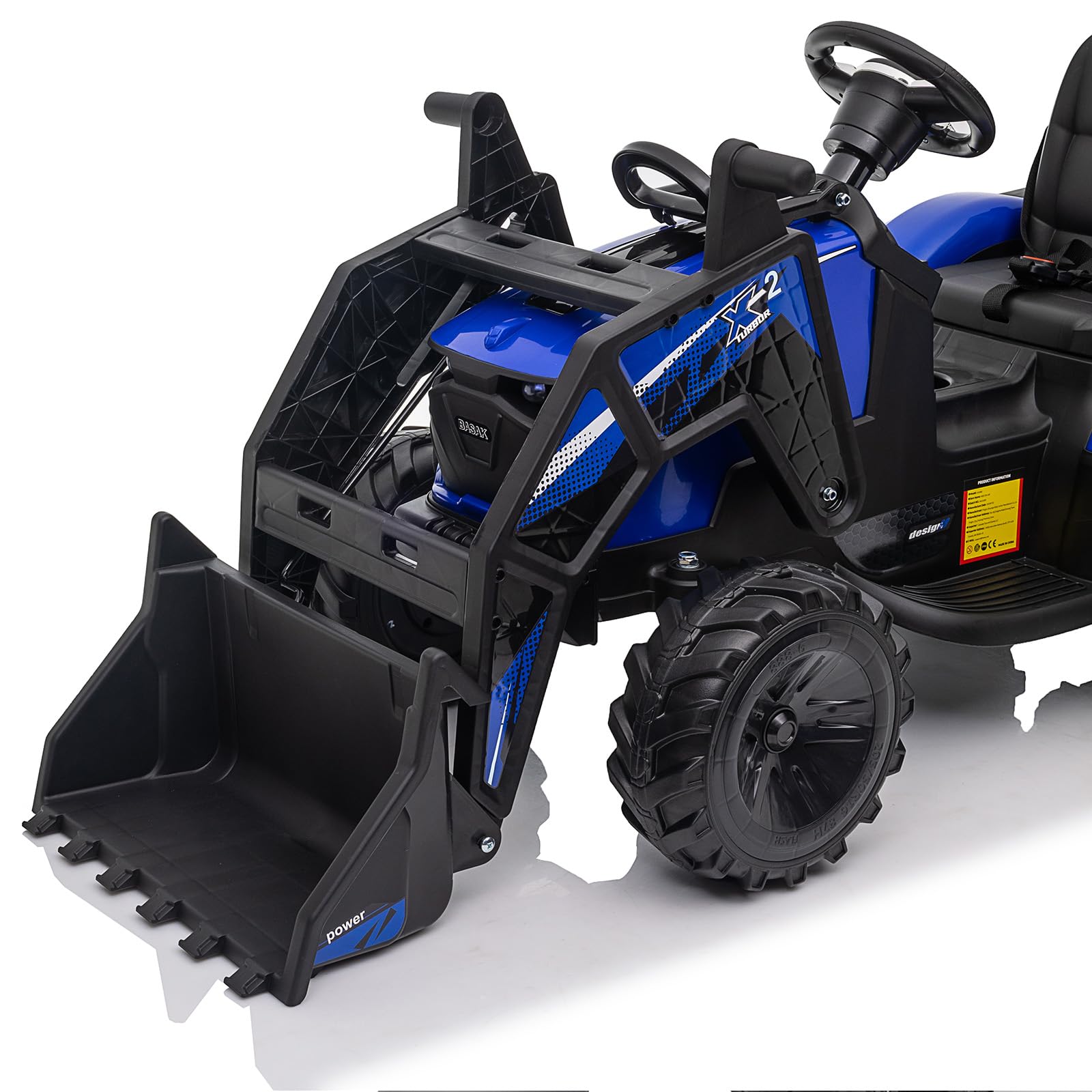24V 3-in-1 Electric Kids Ride-On Tractor with Excavator & Bulldozer Attachments - Remote Control Toy Vehicle with Trailer, Digger Bucket, EVA Tires, LED Lights, Music & USB - Blue | Outdoor Play, Construction Pretend Play, Backyard Fun for Toddlers