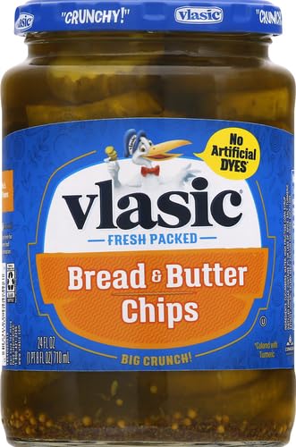 Vlasic Bread and Butter Pickle Chips - Keto Friendly, Low Carb, 24 Fl Oz Jar - Perfect for Sandwiches, Burgers & Snacking