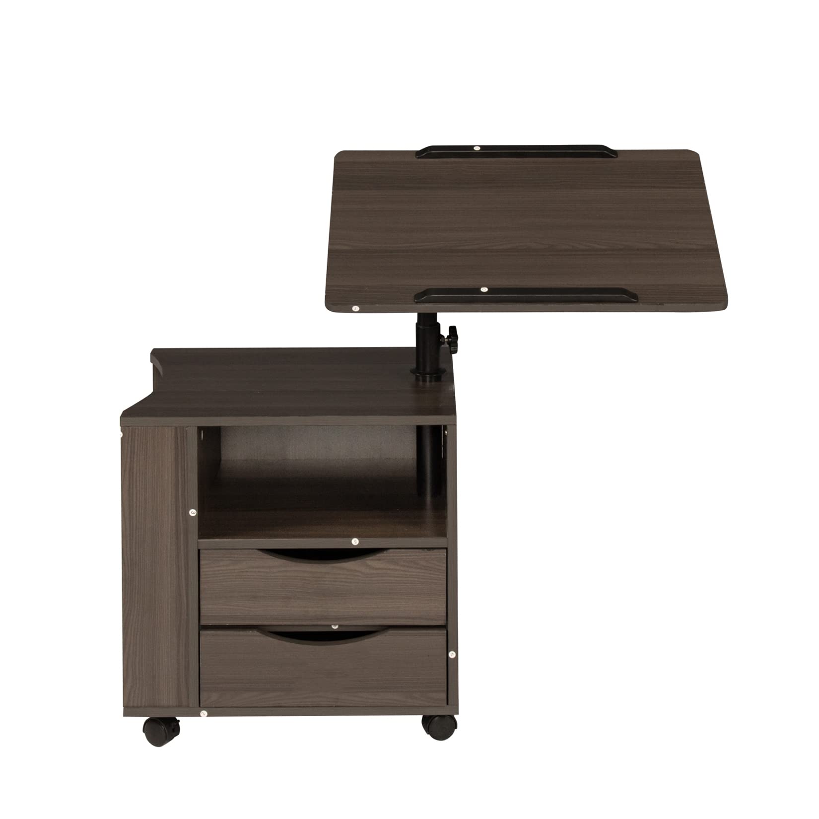 Adjustable Swivel Tilt Nightstand with Storage Drawers & Wheels - Multifunctional Bedside Table, Laptop Cart, and End Table with Magazine Holder - Perfect for Home Office, Bedroom, and Small Spaces (Black Walnut)