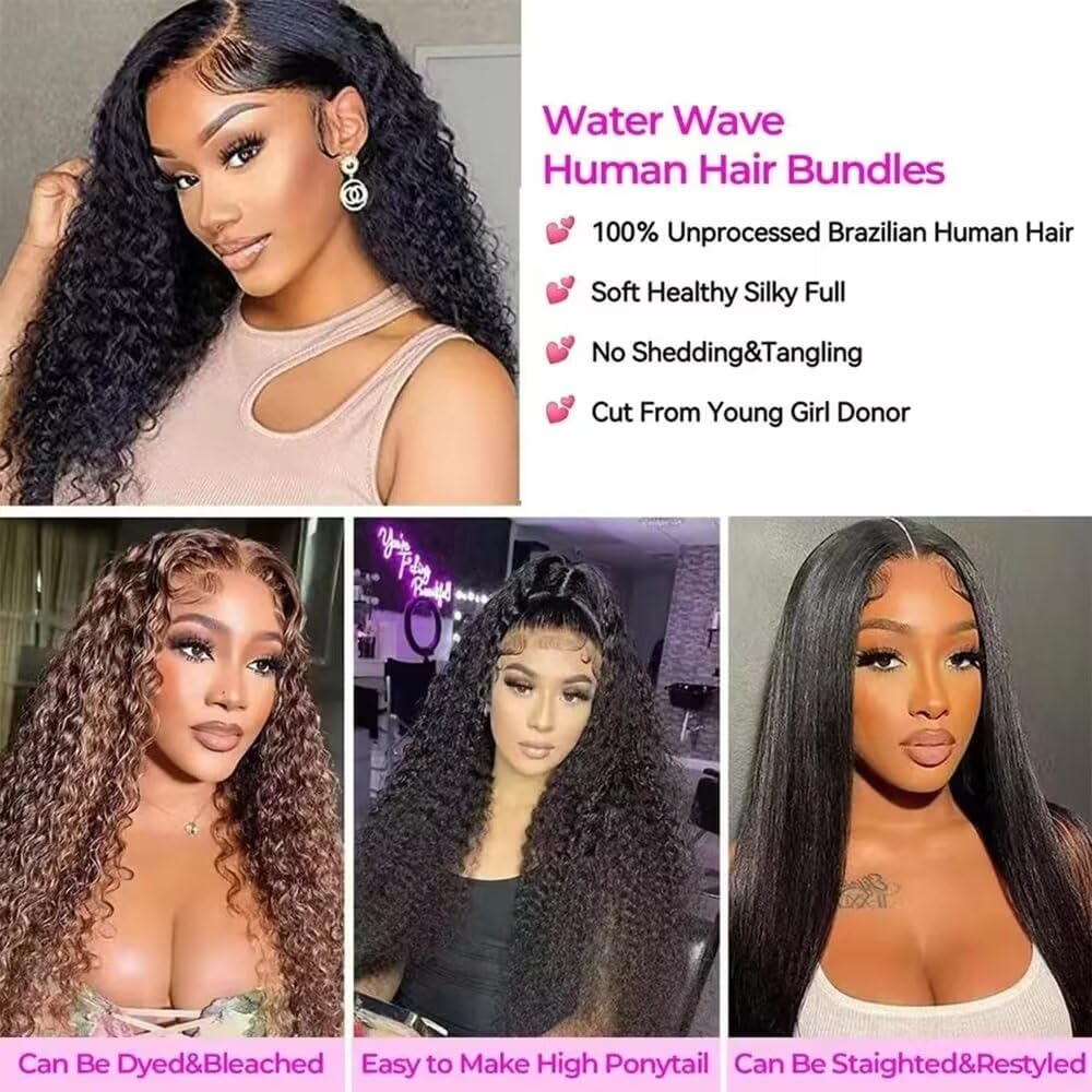 Yavida Brazilian Water Wave Human Hair Bundles 20 22 24 Inch - Unprocessed Remy Hair Weft Extensions for Natural Wet & Wavy Look | Perfect for Braiding, Sew-in Weaves & Protective Styles