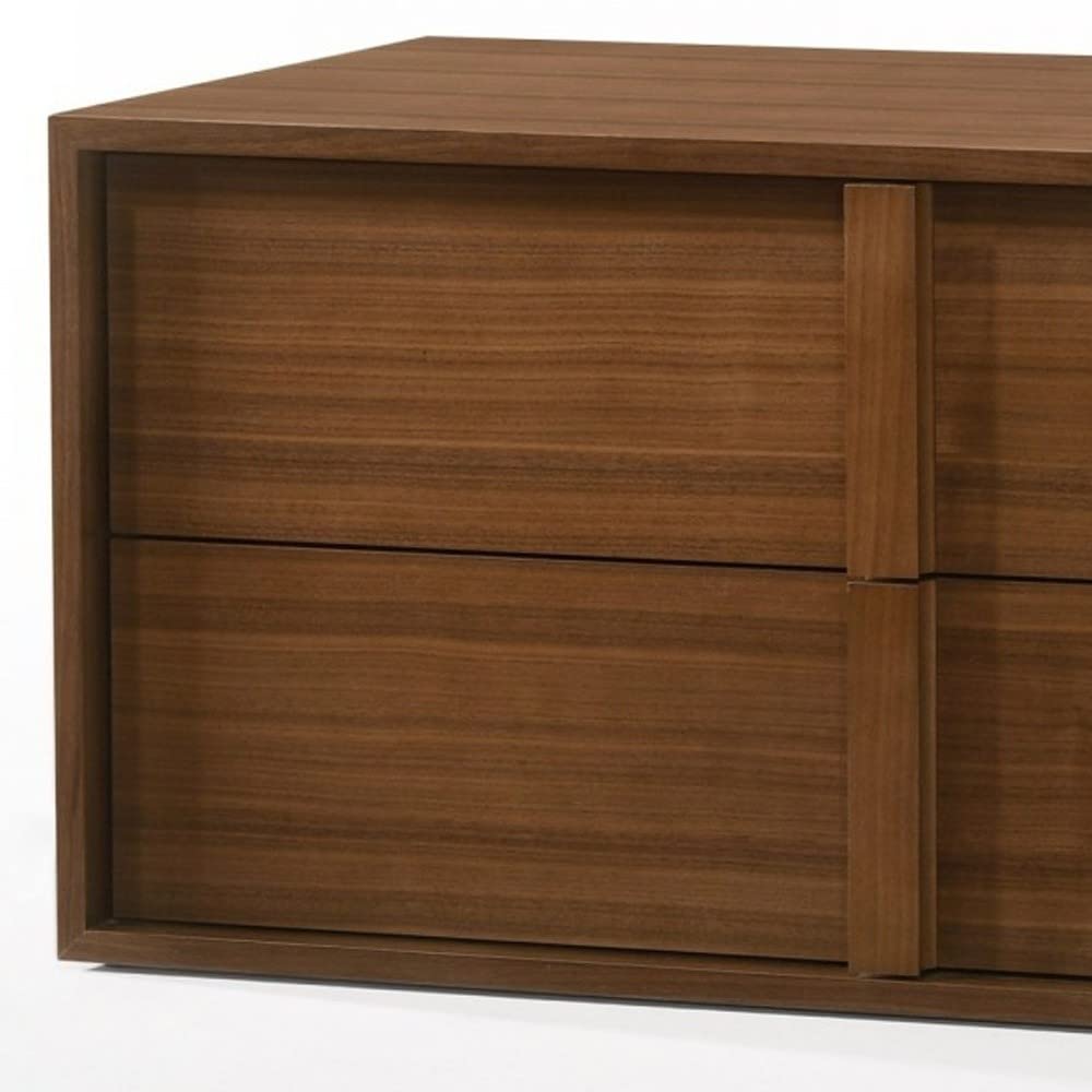 Modern Walnut Nightstand with Two Drawers - Solid Wood Veneer Bedside Table for Bedroom, Living Room & Office - HomeRoots