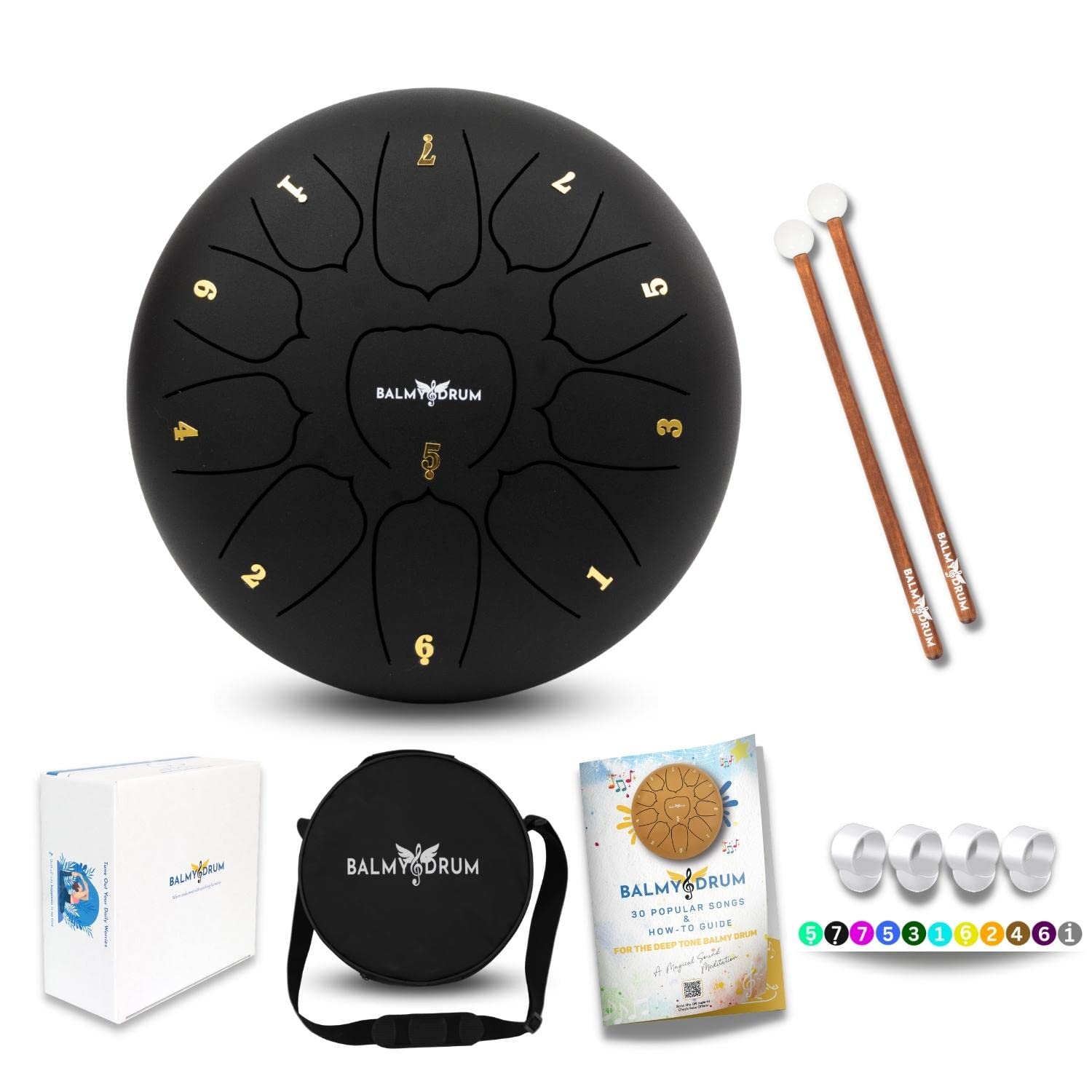 11 Inch Steel Tongue Drum - 11 Note Musical Instrument for Kids & Adults | Handpan Drum Set with Mallets, Music Book & Carry Bag | Perfect for Meditation, Music Therapy & Home Decor (Black)