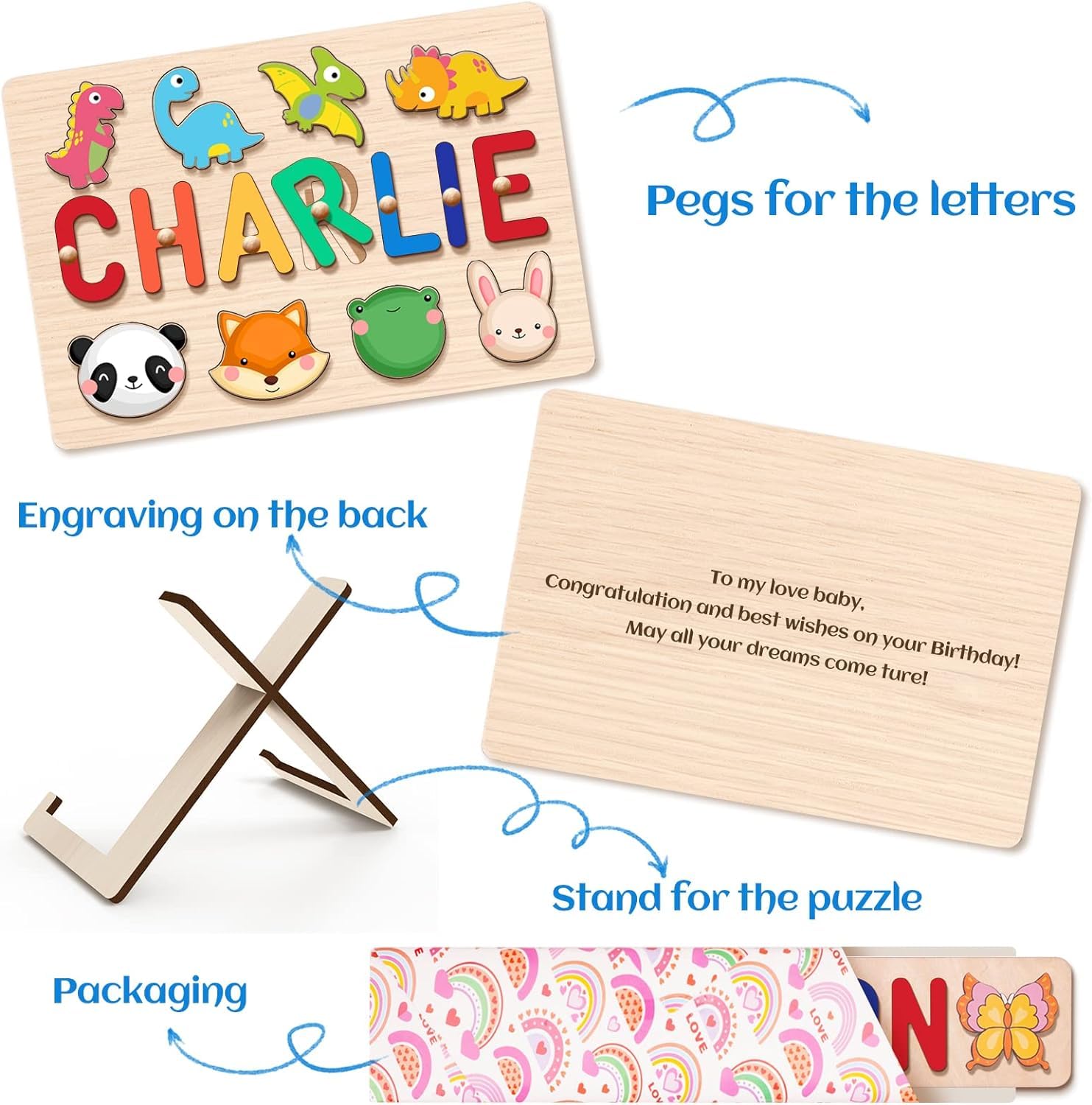 Personalized Wooden Name Puzzle for Kids - Custom 1st Birthday Gift for 1 Year Old Boys & Girls - Early Learning Educational Toy - Perfect for Easter, Birthday & Toddler Gifts - Great for Nursery Decor & Montessori Learning Activities