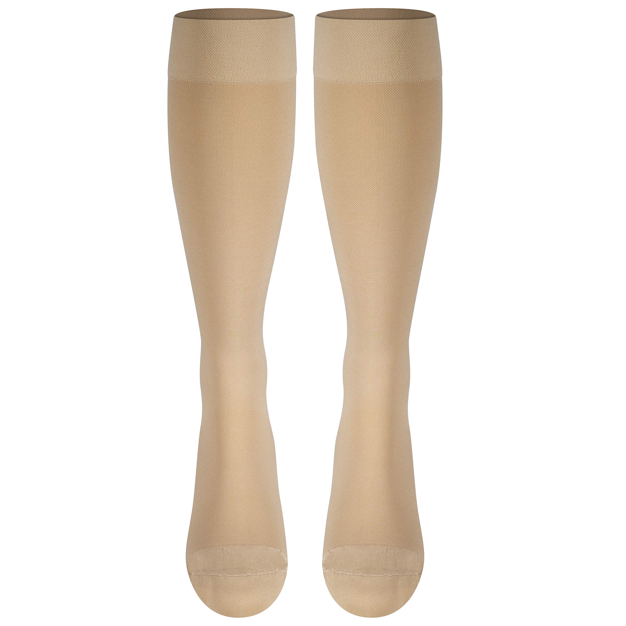 NuVein 20-30 mmHg Medical Compression Socks for Women & Men - Knee High Support Stockings with Closed Toe - Beige Medium Size - Ideal for Travel, Varicose Veins & Circulation Support