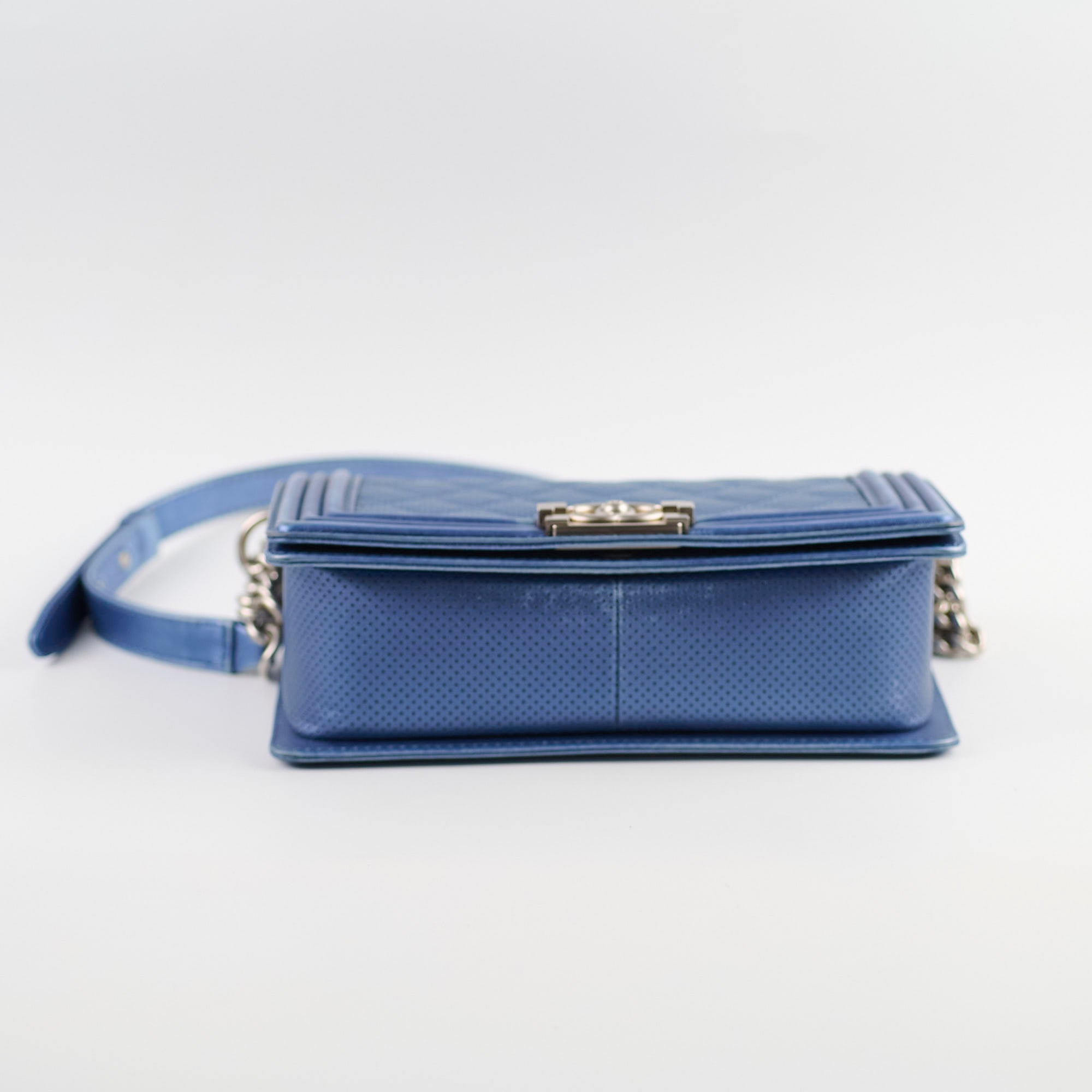 Chanel Old Medium Boy Bag in Metallic Blue - Luxury Crossbody Handbag for Women, Perfect for Evening Events & Date Nights