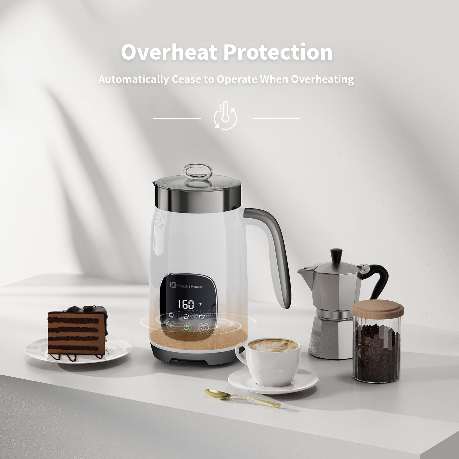 Maestri House Electric Milk Frother and Steamer - 14.1OZ/400ML Capacity, Variable Temperature & Froth Thickness, Smart Touch Control with Memory Function - Perfect for Making Lattes, Cappuccinos, Hot Chocolate and Warm Milk at Home or Office
