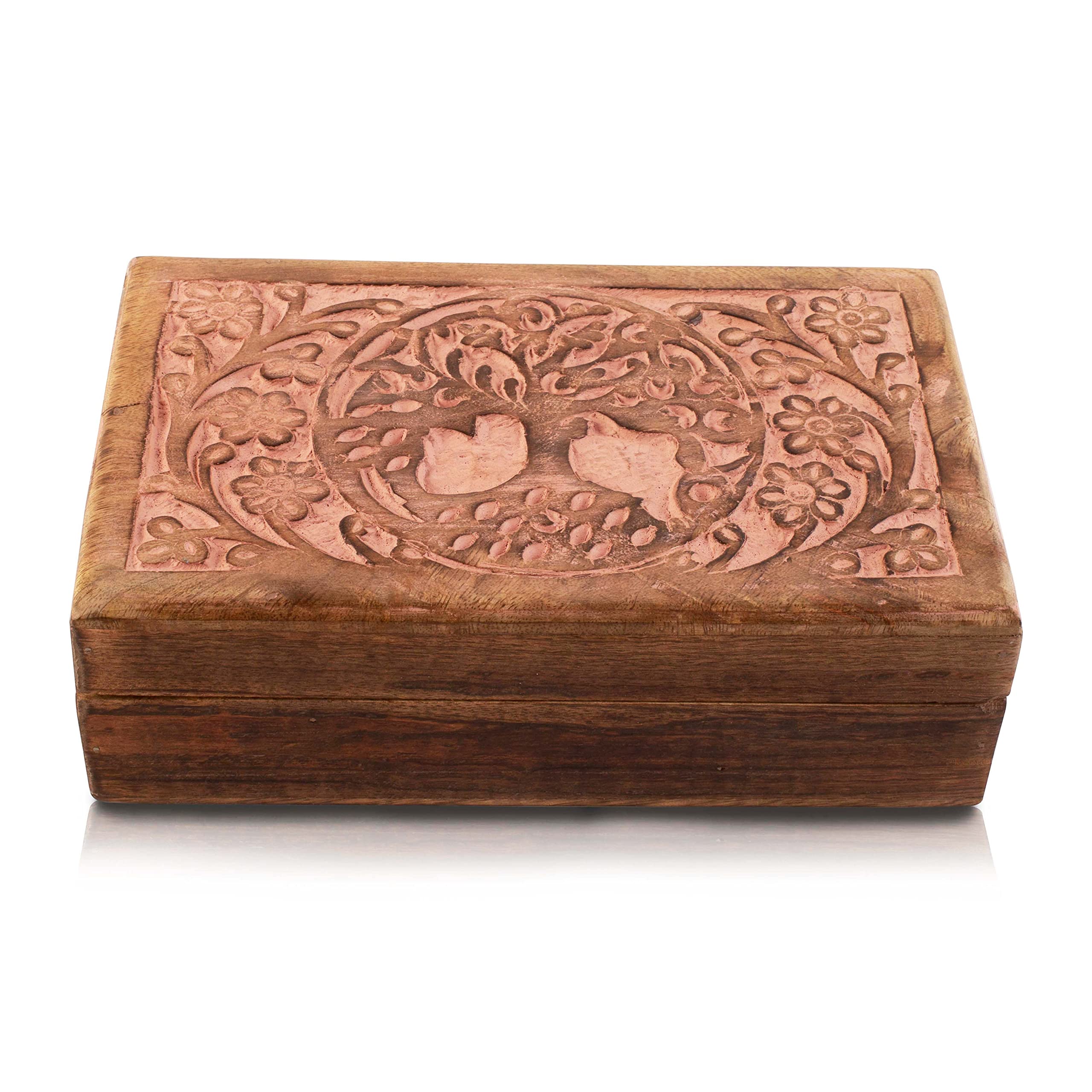 Handmade Tree of Life Wooden Jewelry Box - Decorative Treasure Chest with Lock, Jewelry Organizer & Keepsake Box for Women (Pink) | Perfect Birthday Gift, Anniversary Present & Home Decor Accessory