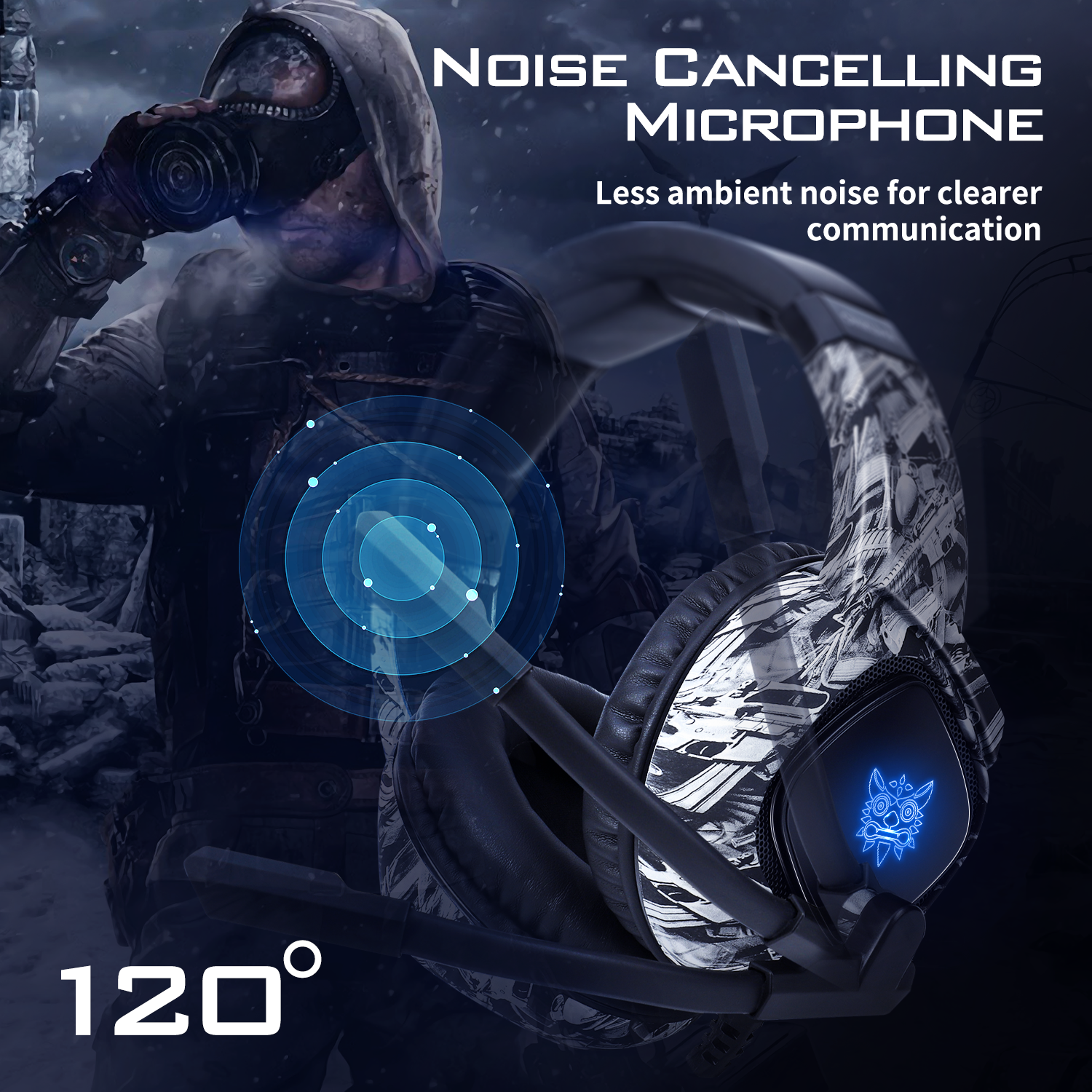 ONIKUMA K19 Professional Gaming Headset with RGB LED Lights - Noise Cancelling Mic, Comfortable Ear Cushions for PC, PS4, Xbox - Perfect for FPS Games & Late Night Gaming Sessions