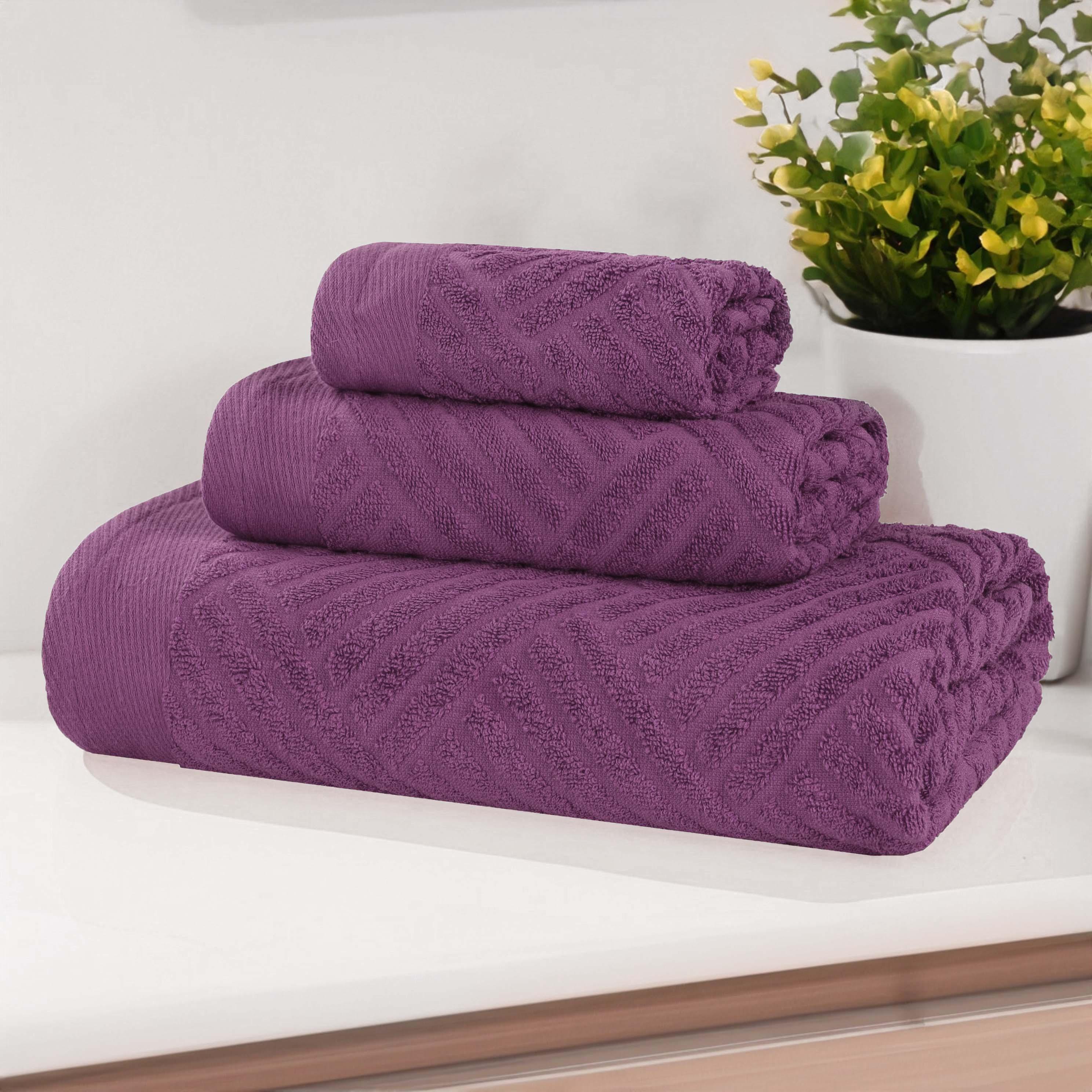 Premium Basketweave Jacquard Egyptian Cotton Towel Set - 3 Piece Plush Bath Towels for Spa, Bathroom & Luxury Home Decor - Medium Weight, Ultra Soft & Absorbent
