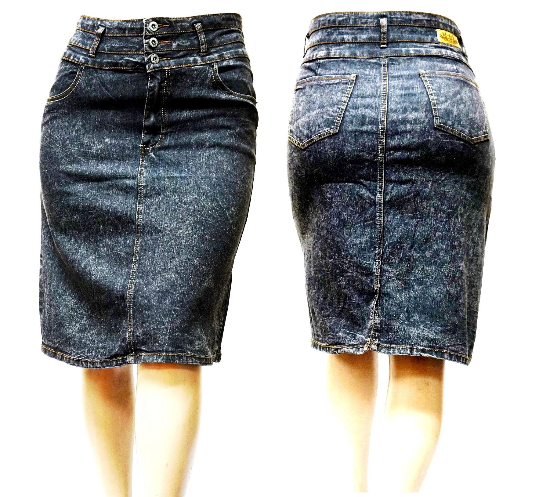Jack David Women's Plus Size Blue & Black Stretch Denim Skirt - Curvy Fit Soft Comfortable Jeans Skirt Size 2X - Perfect for Casual Wear, Office Outfits & Weekend Shopping (Style: BE-Girl Snow Black 75575X)