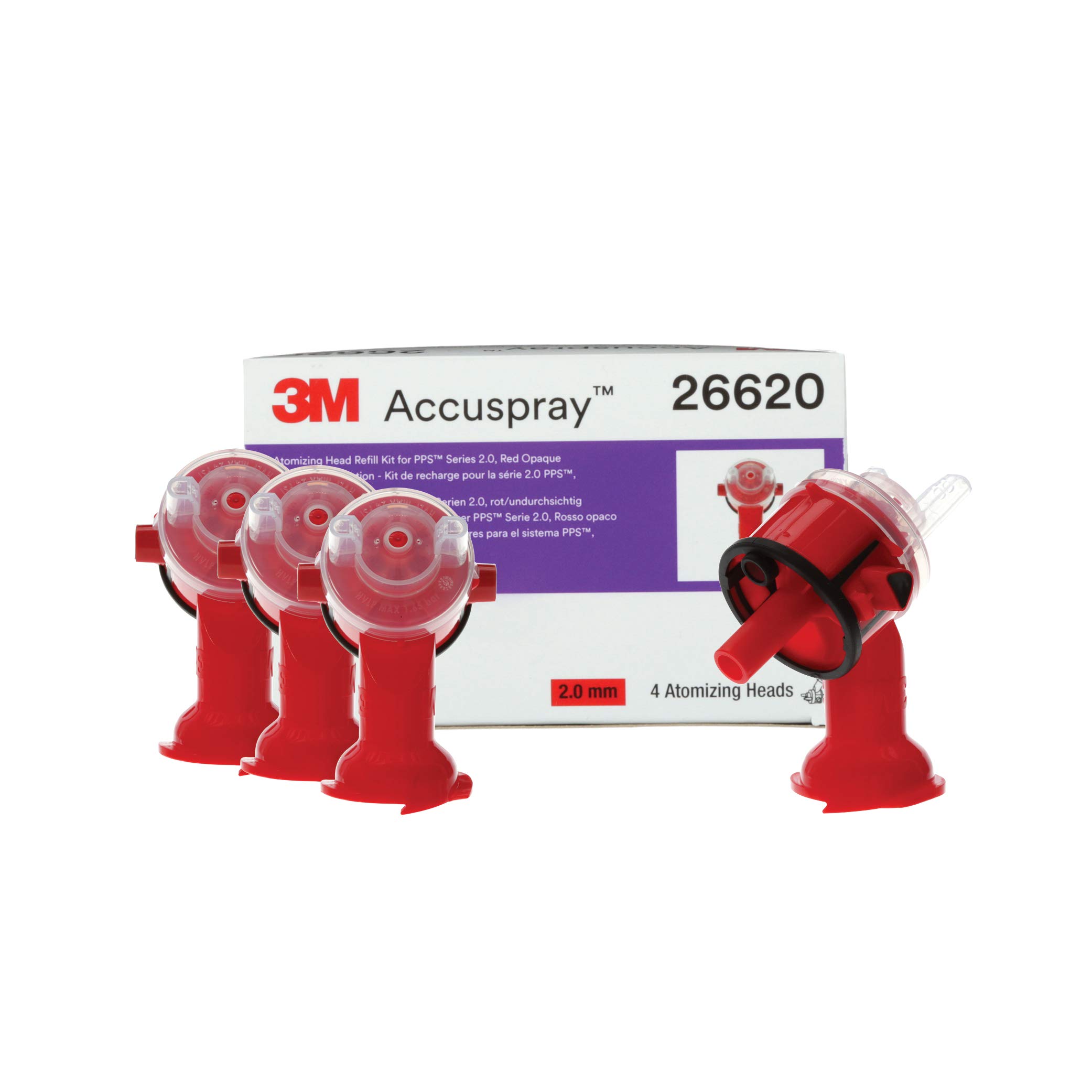 3M Accuspray Paint Spray Gun Nozzle Refills for PPS 2.0 System - 26620, 2mm, Red (4 Pack) - Restores Like-New Spray Performance for Automotive, Furniture & DIY Painting Projects