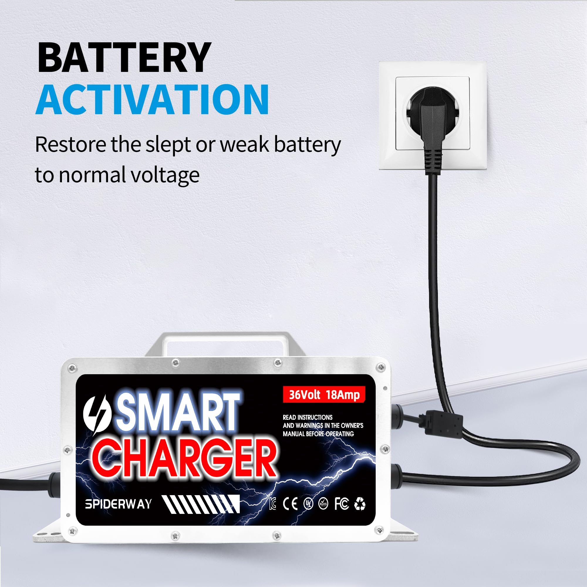 36V 18A Golf Cart Battery Charger - Smart Trickle Charger for Lead Acid, AGM & Gel Batteries - Fast 3-6 Hour Full Charge - Perfect for Golf Carts, RVs & Marine Vehicles