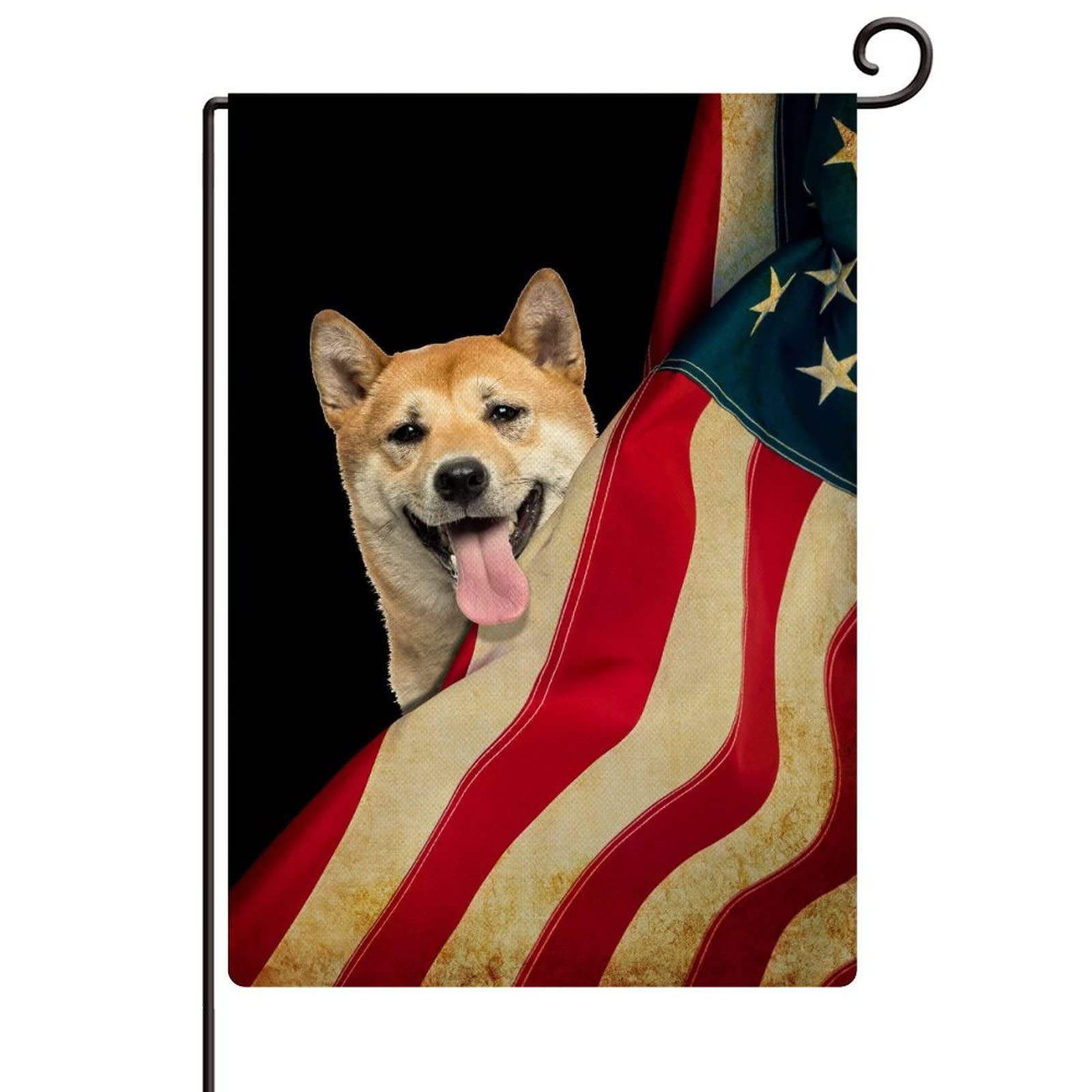 Double-Sided American Flag with Shiba Inu - 12.5x18.5 Inch Vertical Burlap Garden Flag for Outdoor Yard Decor, Farmhouse & Seasonal Holiday Banner | Perfect for Patio, Front Porch, and Home Entrance Welcome Sign