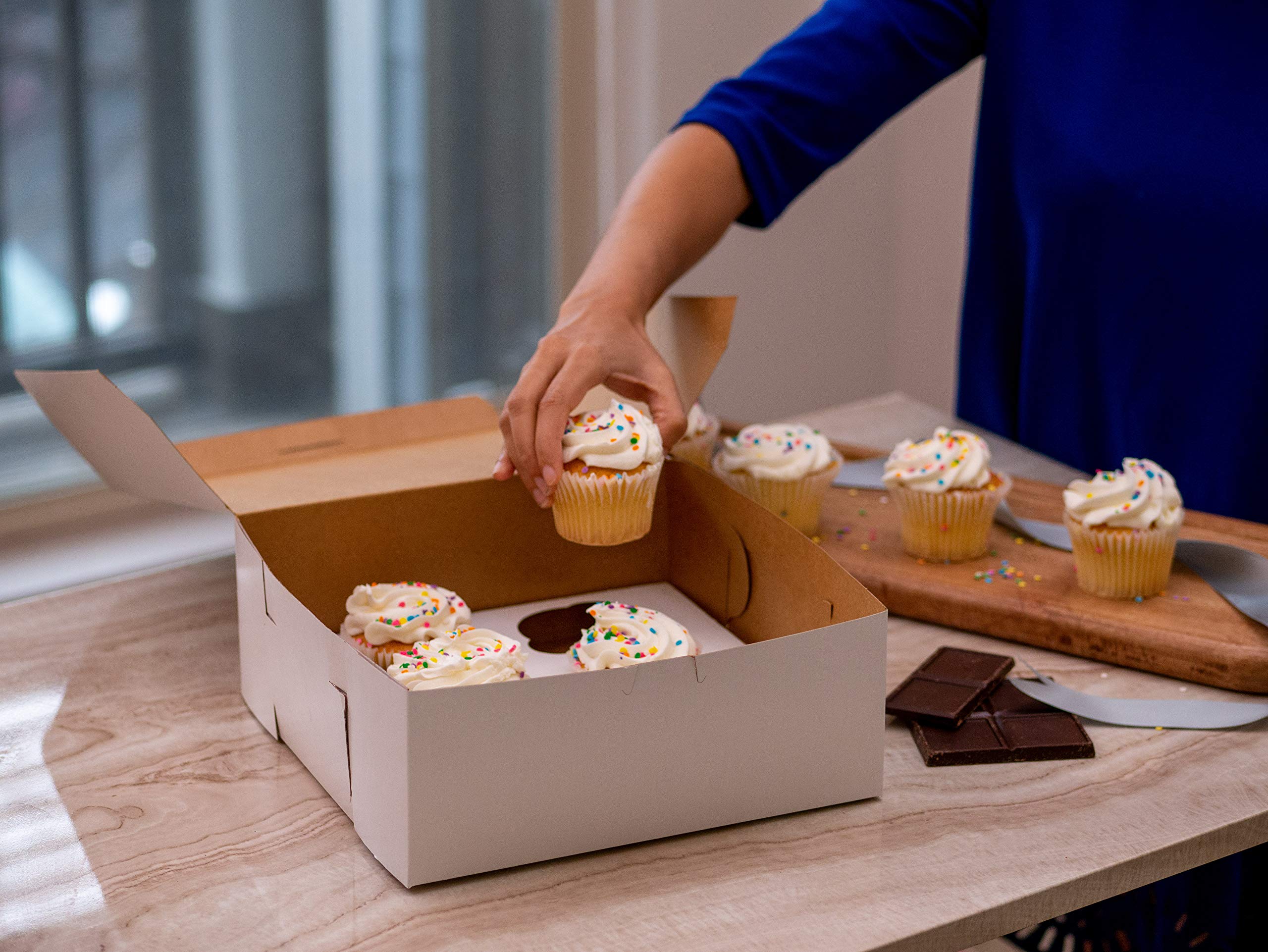 SCT White Bakery Boxes 8x4x4 Inches - 250 Pack Bulk One-Piece Paper Pastry Boxes for Cupcakes, Cookies & Donuts - Non-Window Cake Packaging for Bakeries, Cafes & Events