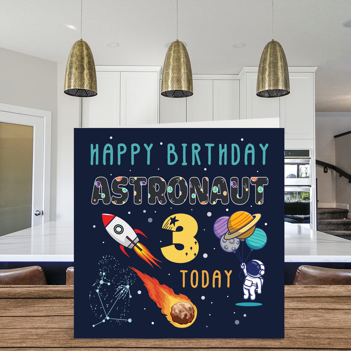 3rd Birthday Card for Boys & Girls - Space Astronaut Cosmos Theme - Happy 3 Year Old Birthday Greeting Card (5.7x5.7 Inch) - Perfect for Son, Daughter, Niece, Nephew, Grandson | Great for Space-Themed Parties & Gift Giving