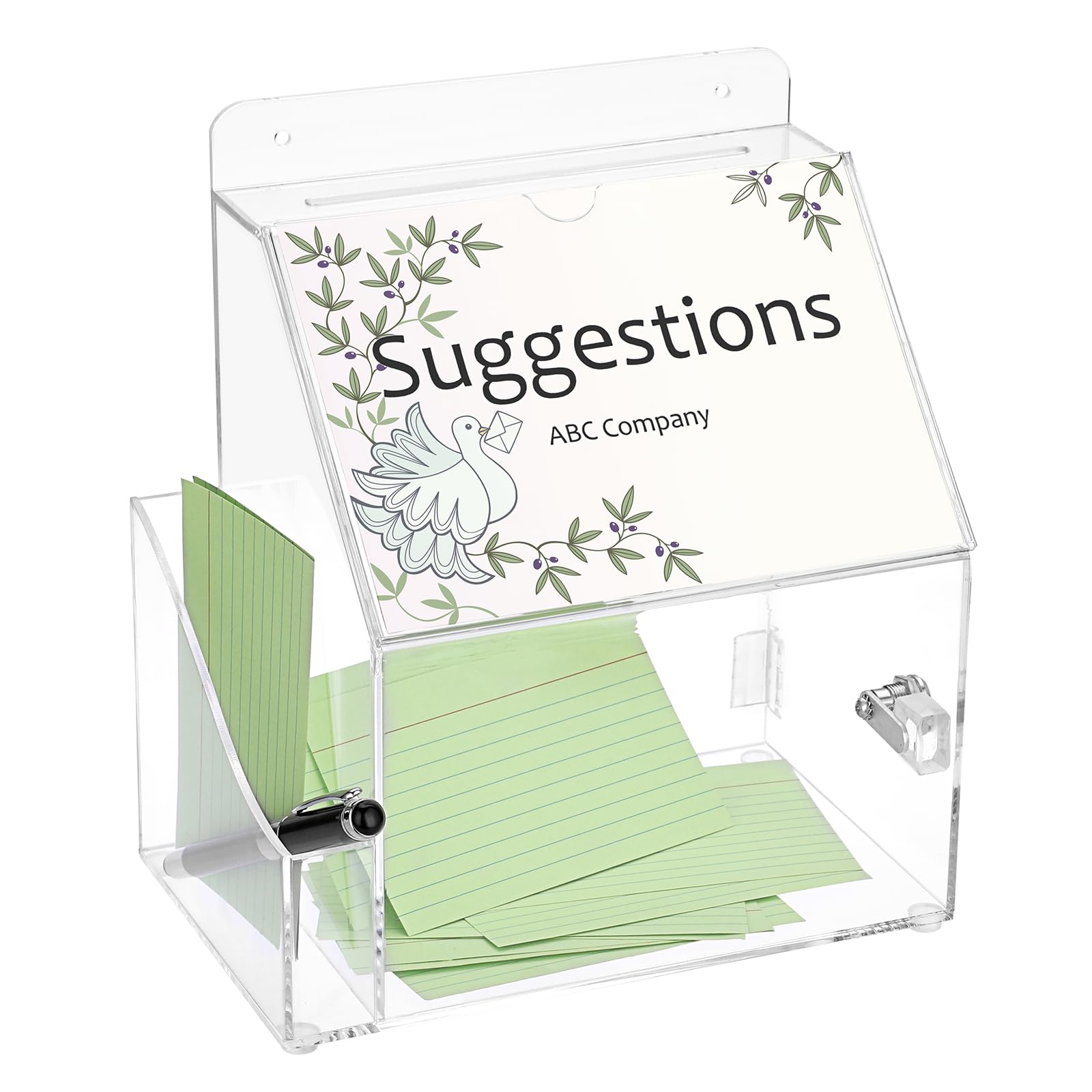 BTSKY Lockable Acrylic Suggestion Box - Wall Mounted Donation Box with 5