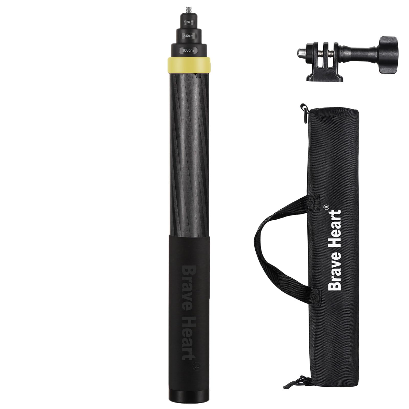 Premium 36cm to 3m (9.8ft) Extendable Carbon Fiber Selfie Stick - Compatible with Insta360 X4/X3/X2/One RS R, GoPro Hero 13/12/11/10/9/MAX & DJI Osmo Action Cameras - Lightweight Travel & Vlogging Accessory (Yellow) - Perfect for Travel, Adventure Sports & Social Media Content Creation