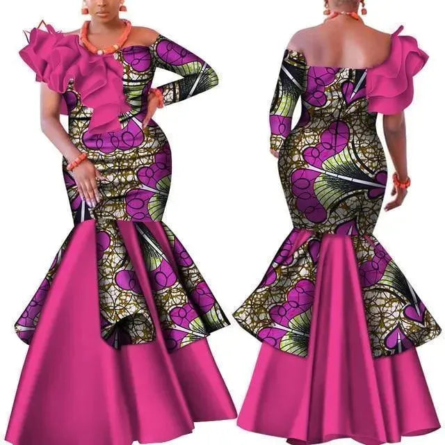 Stylish Pink Slash Neck African Dress for Women - Perfect for Parties, Weddings & Cultural Events
