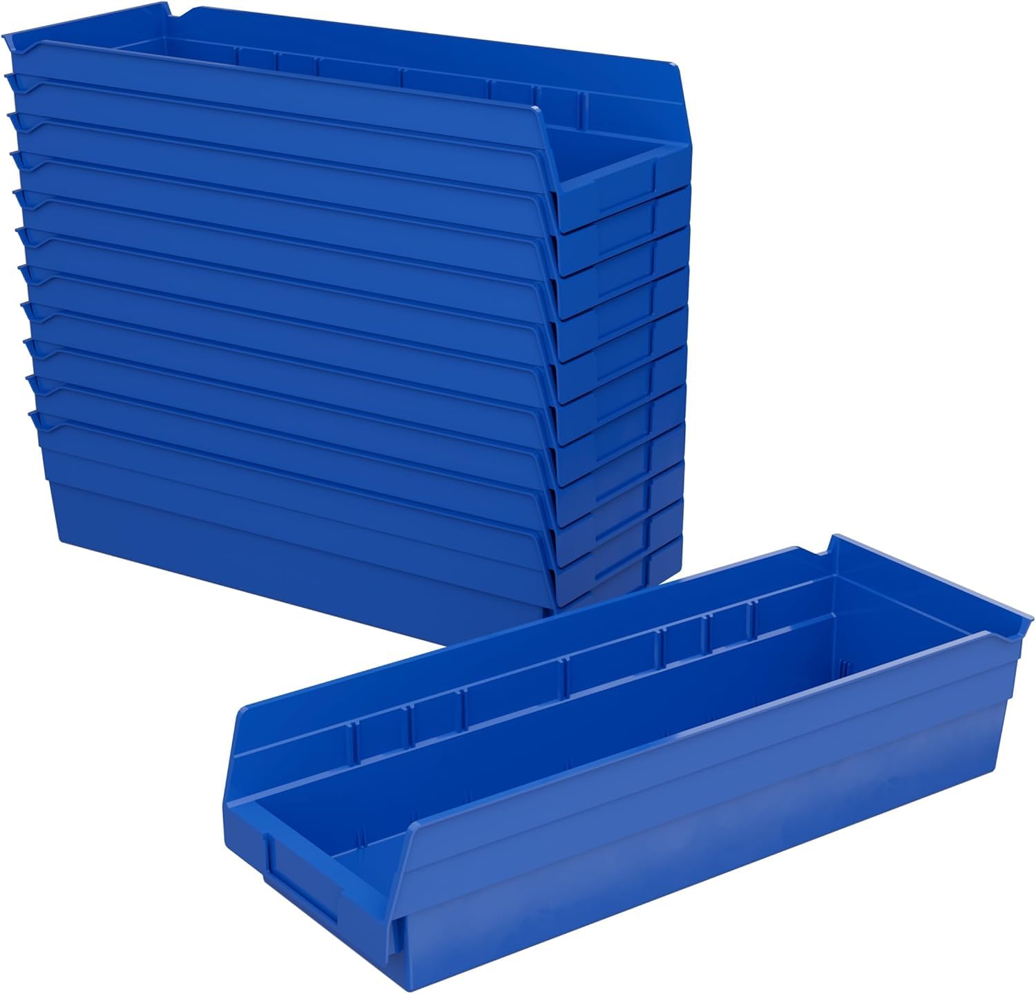 Akro-Mils 30138 Heavy Duty Plastic Shelf Bins - 12 Pack Blue Storage Bins (18