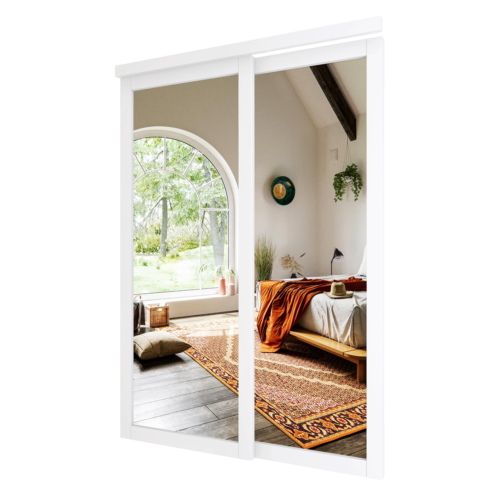 White MDF Sliding Closet Door with Mirror - 60