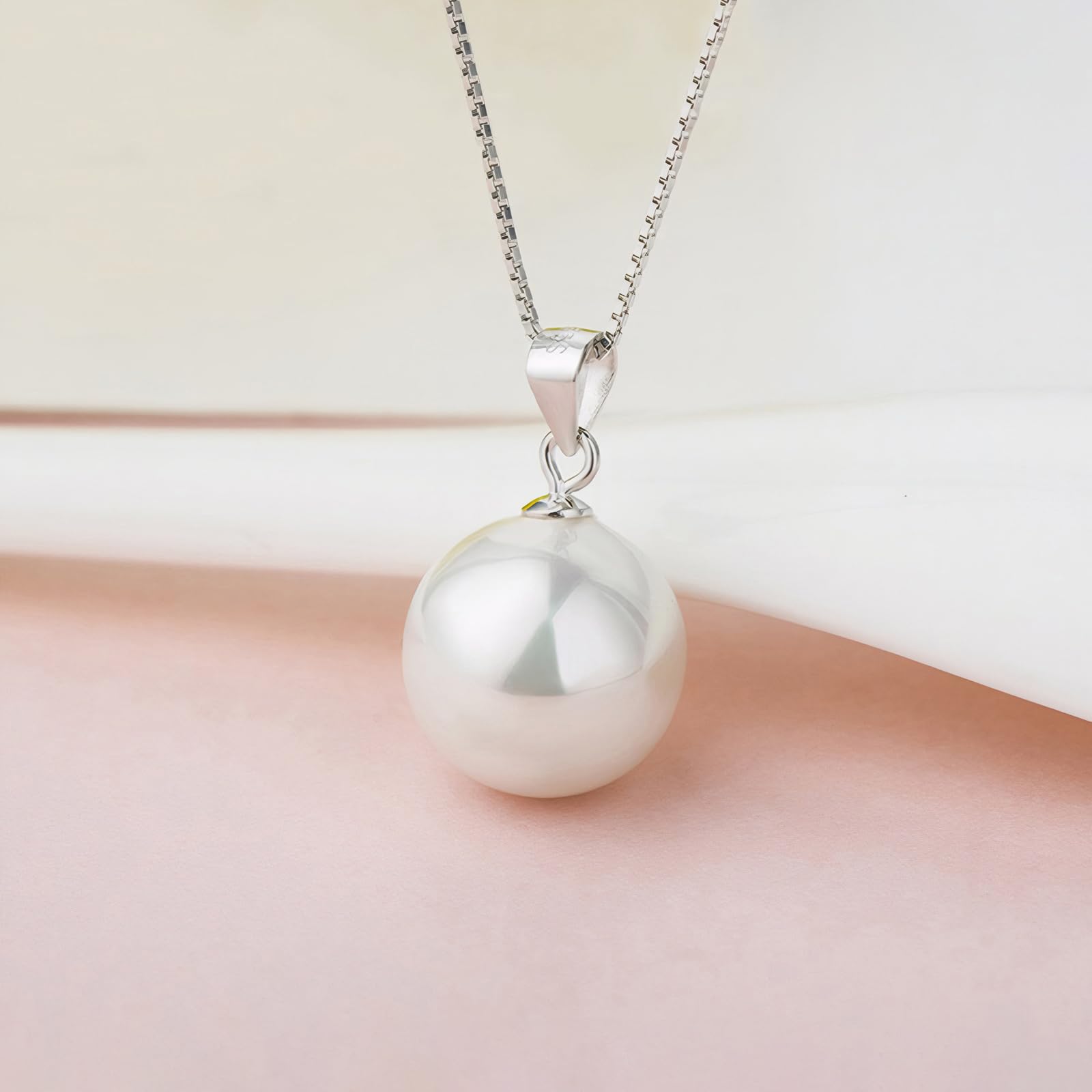 925 Sterling Silver Pearl Pendant Necklace for Women - 12MM Handmade Freshwater Cultured Pearl Charm Collar with Platinum Plating | Elegant Fashion Jewelry for Weddings, Parties & Special Occasions