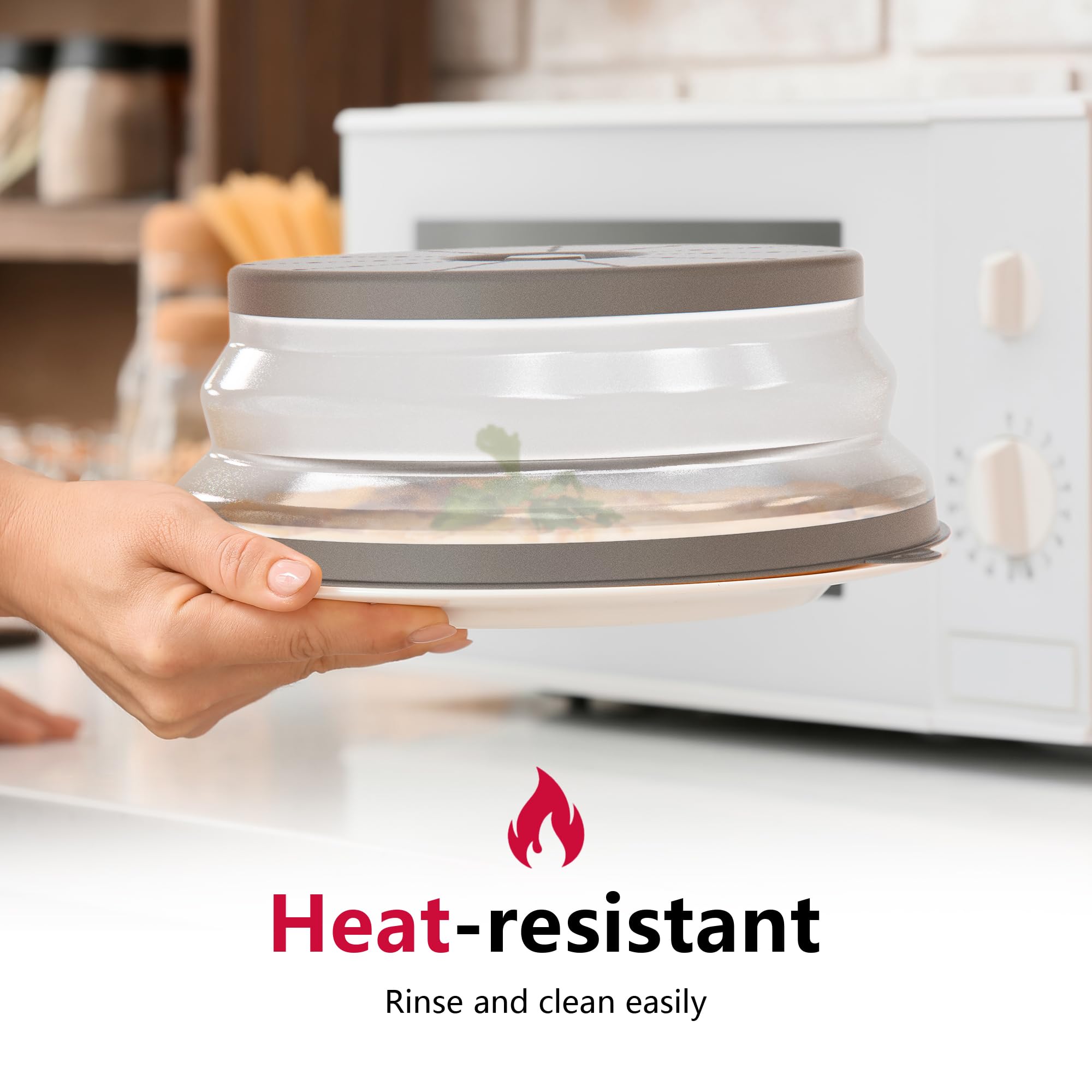 Vented Microwave Splatter Cover with Hook Hole - Splatter Guard & Colander Kitchen Gadget for Food Prep - Grey - Perfect for Cooking, Reheating & Meal Preparation