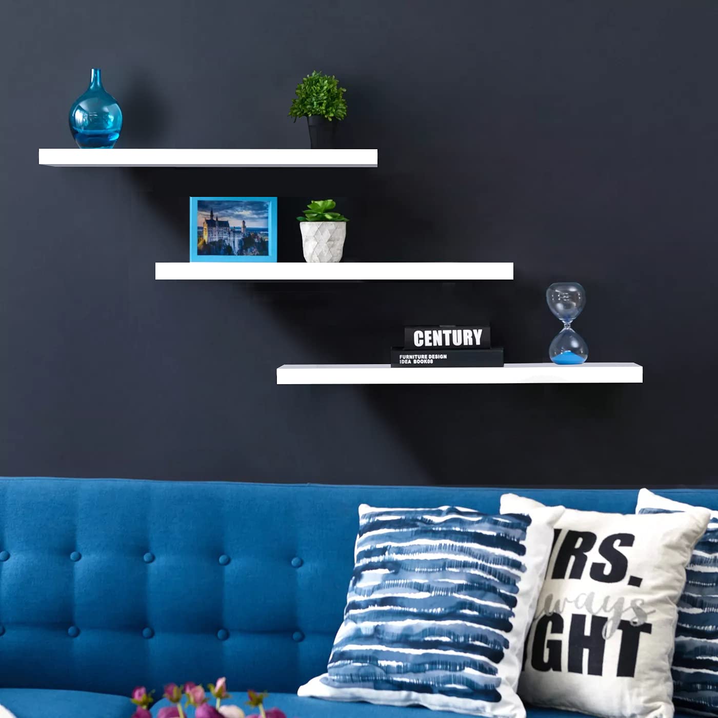 3PCS Wood Wall Floating Shelves - Modern Storage Organizer for Home, Living Room, Bedroom & Office - Perfect for Displaying Books, Photos & Decor Items