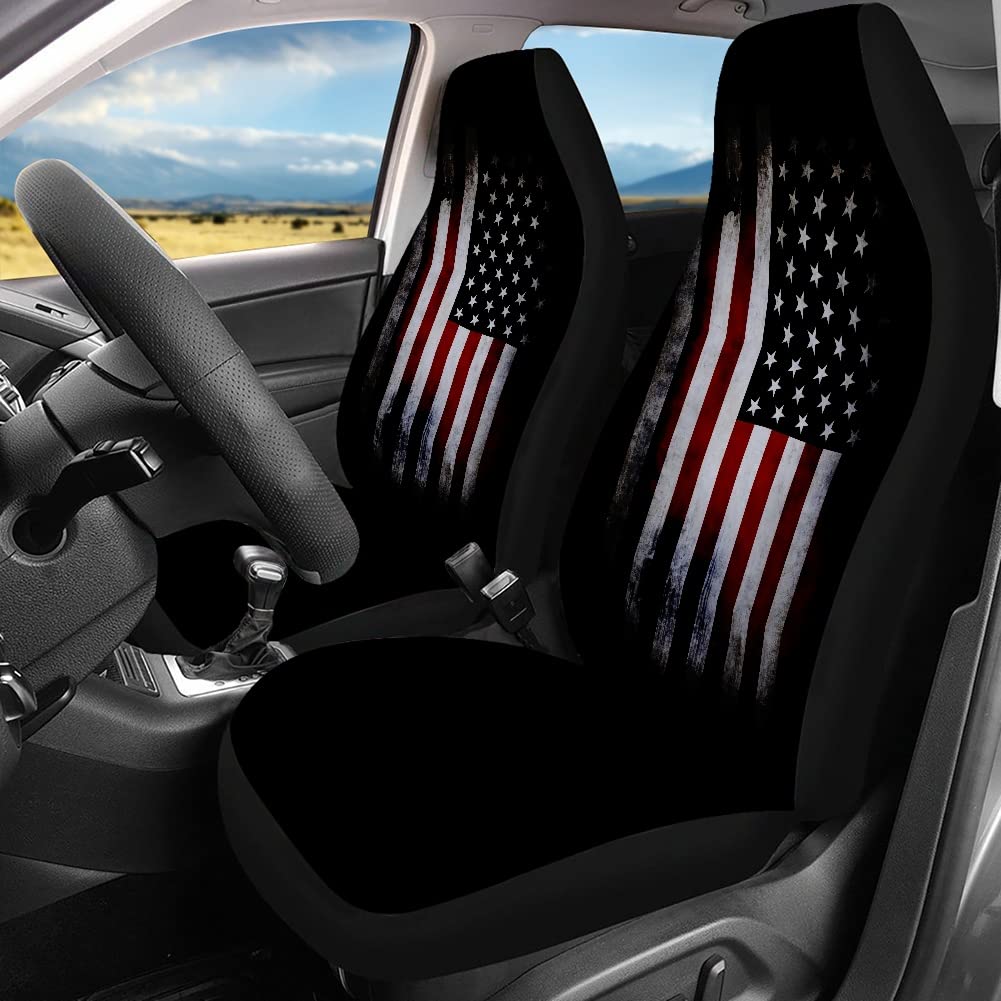 Xoenoiee 4-Piece Car Seat Covers Full Set - American Flag Design for Front & Rear Split Bench Seats | Universal Fit for Trucks, SUVs, Sedans & Vans | Airbag Compatible Auto Accessories | Perfect for Road Trips, Daily Commutes & Vehicle Protection
