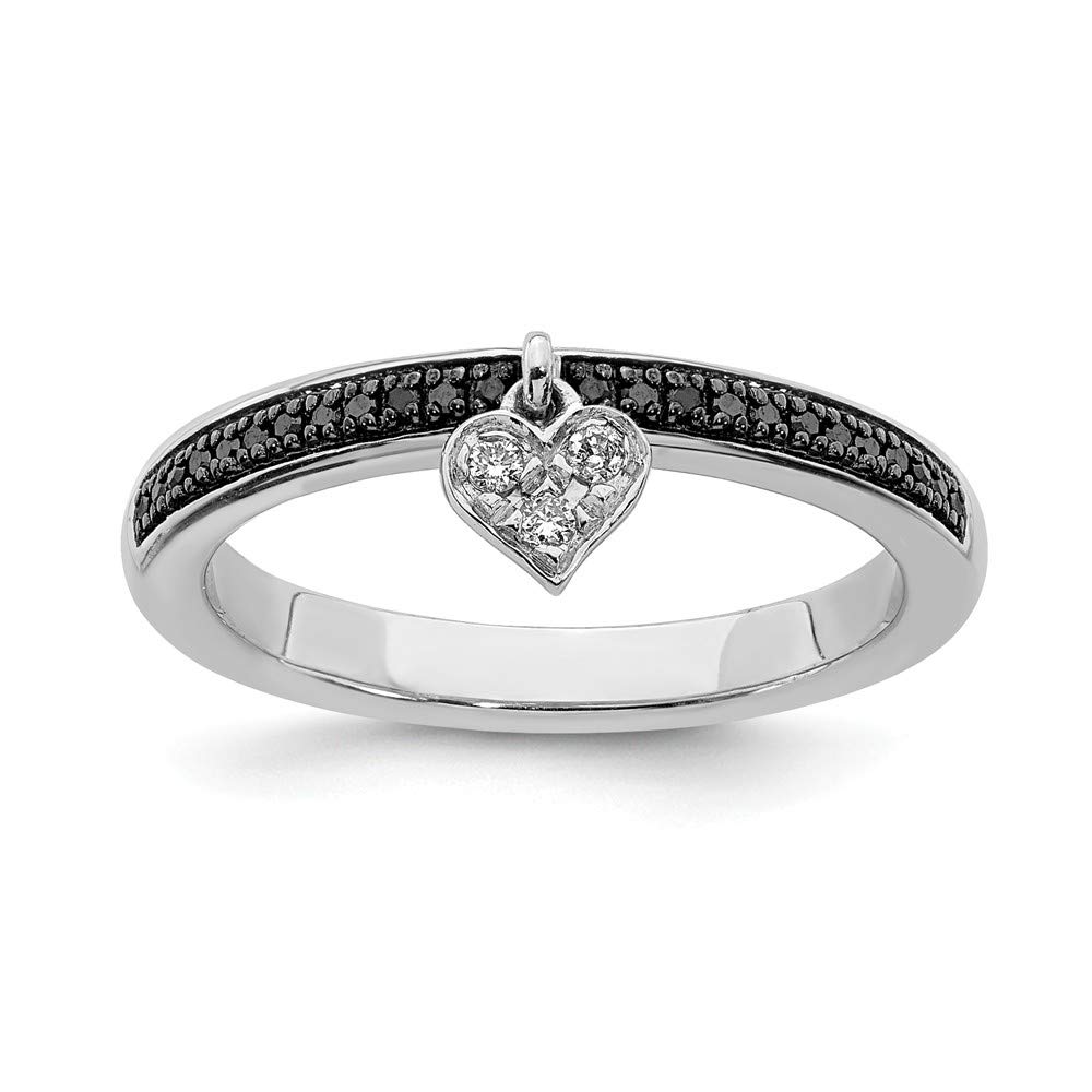 925 Sterling Silver Stackable Heart Black & White Diamond Eternity Band Ring (0.129 cttw) - Perfect for Valentine's Day, Anniversary Gifts & Everyday Wear