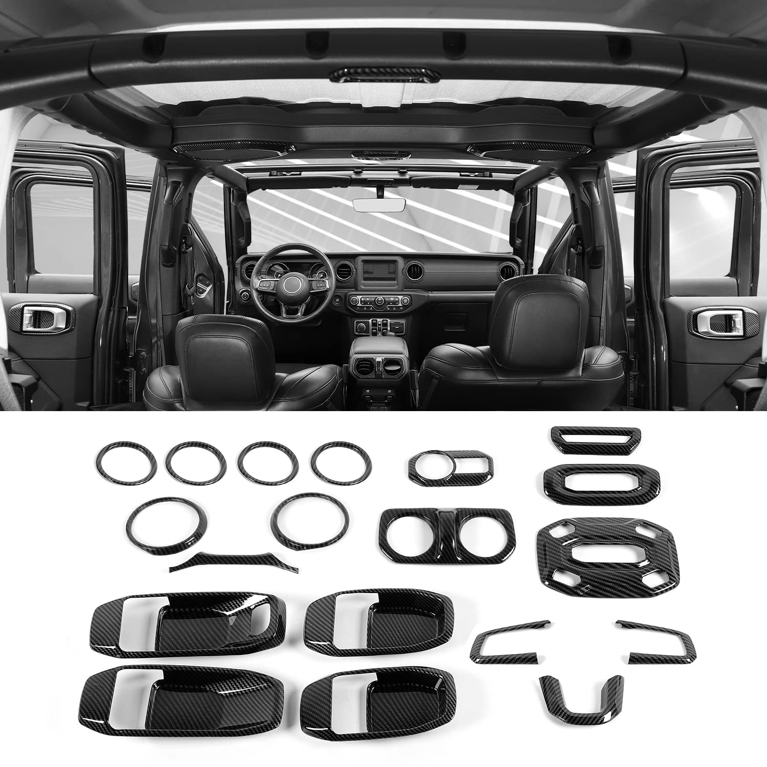 Carbon Fiber Interior Trim Kit for Jeep Wrangler JL/JLU & Gladiator JT (2018-2023) - 21pcs Dashboard Accessories | Upgrade Your Ride's Style & Protection for Off-Road Adventures