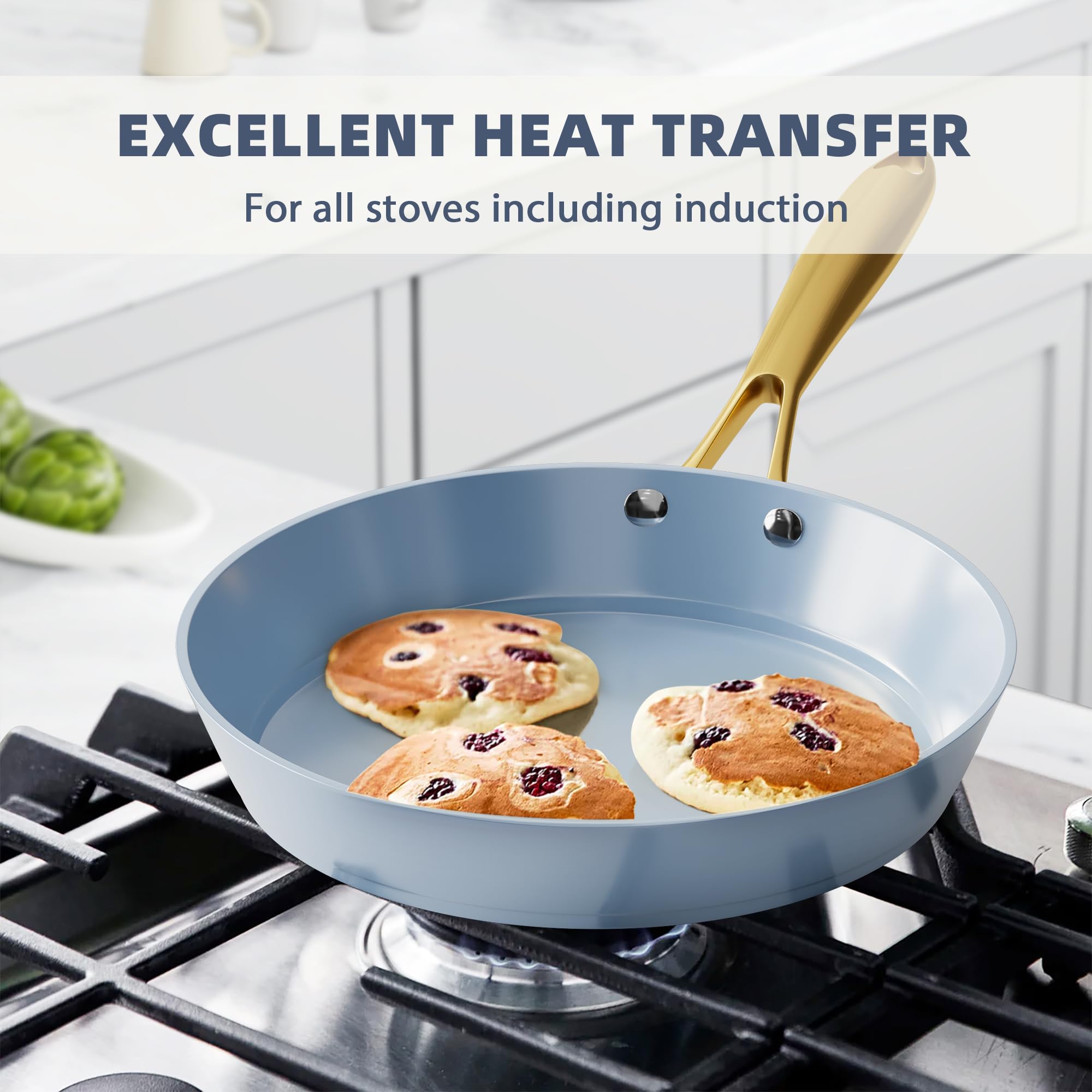VONIKI 10-Piece Non-Toxic Ceramic Cookware Set with Utensils - PFAS-Free, Induction Compatible, Oven & Dishwasher Safe Blue Pots and Pans for Healthy Cooking | Perfect for Sauteing, Boiling & Family Meals