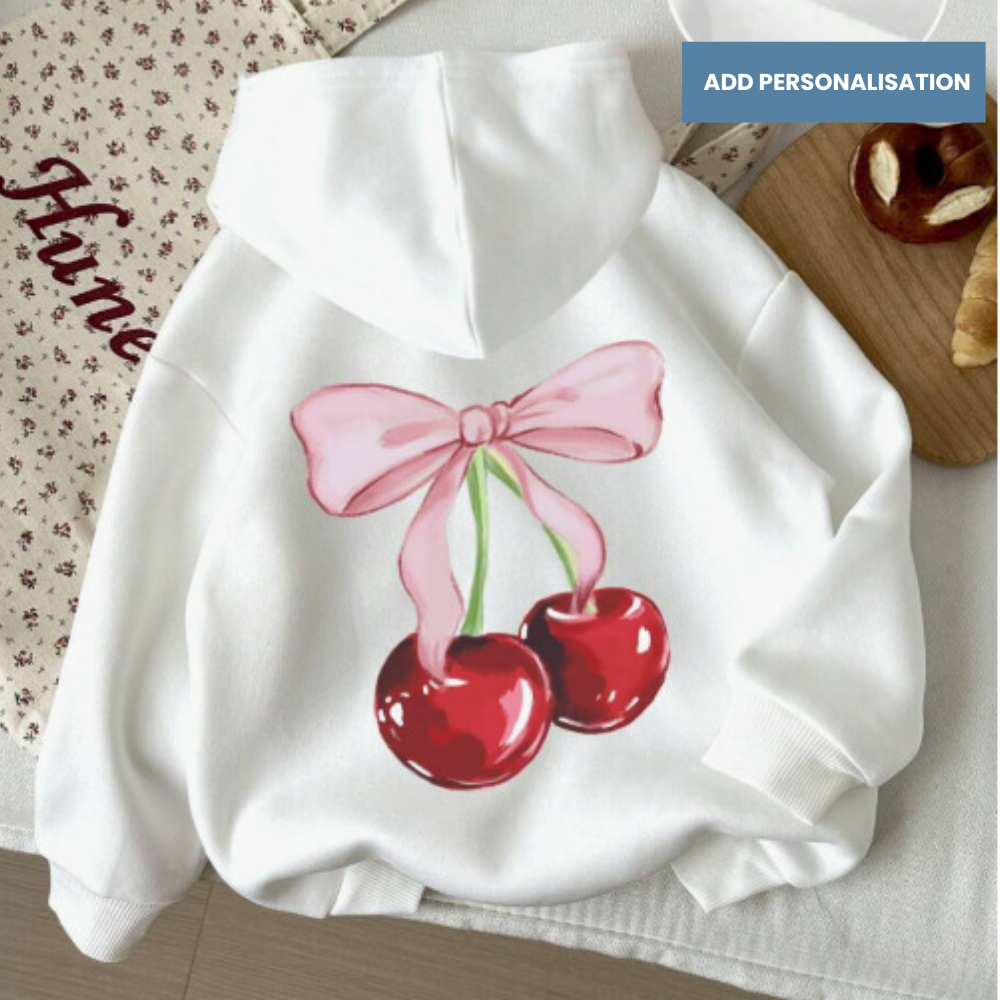 Coquette Cherry Bow Back Hoodie - Cute Oversized Sweatshirt for Women, Trendy Streetwear Fashion, Perfect for Casual Outfits & Loungewear