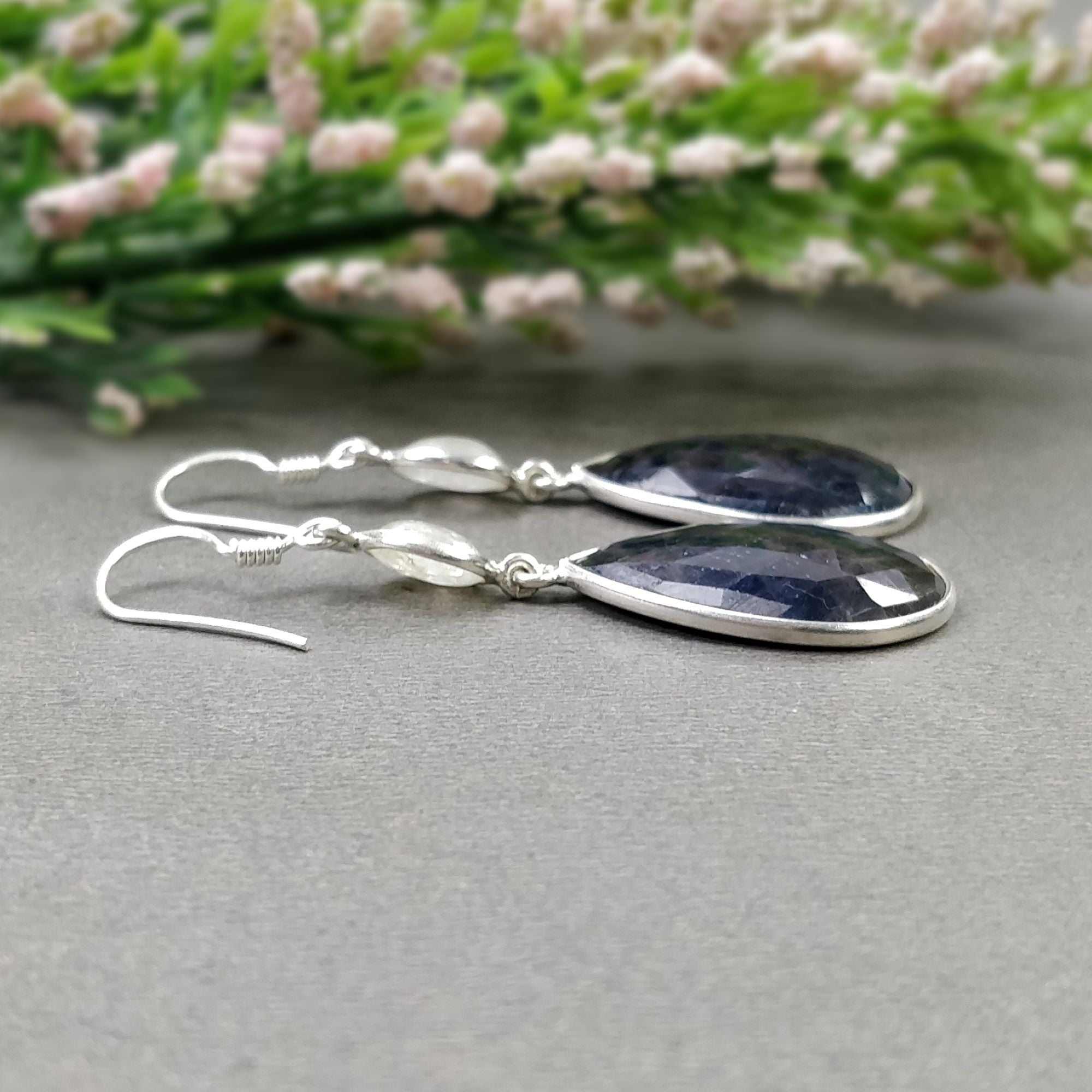 Natural Sapphire Earrings for Women - 925 Sterling Silver Drop Dangle Hook Earrings with Bezel Set Multi Sapphire Gemstones (9.38g) | Elegant Jewelry Gift for Birthday, Anniversary & Special Occasions