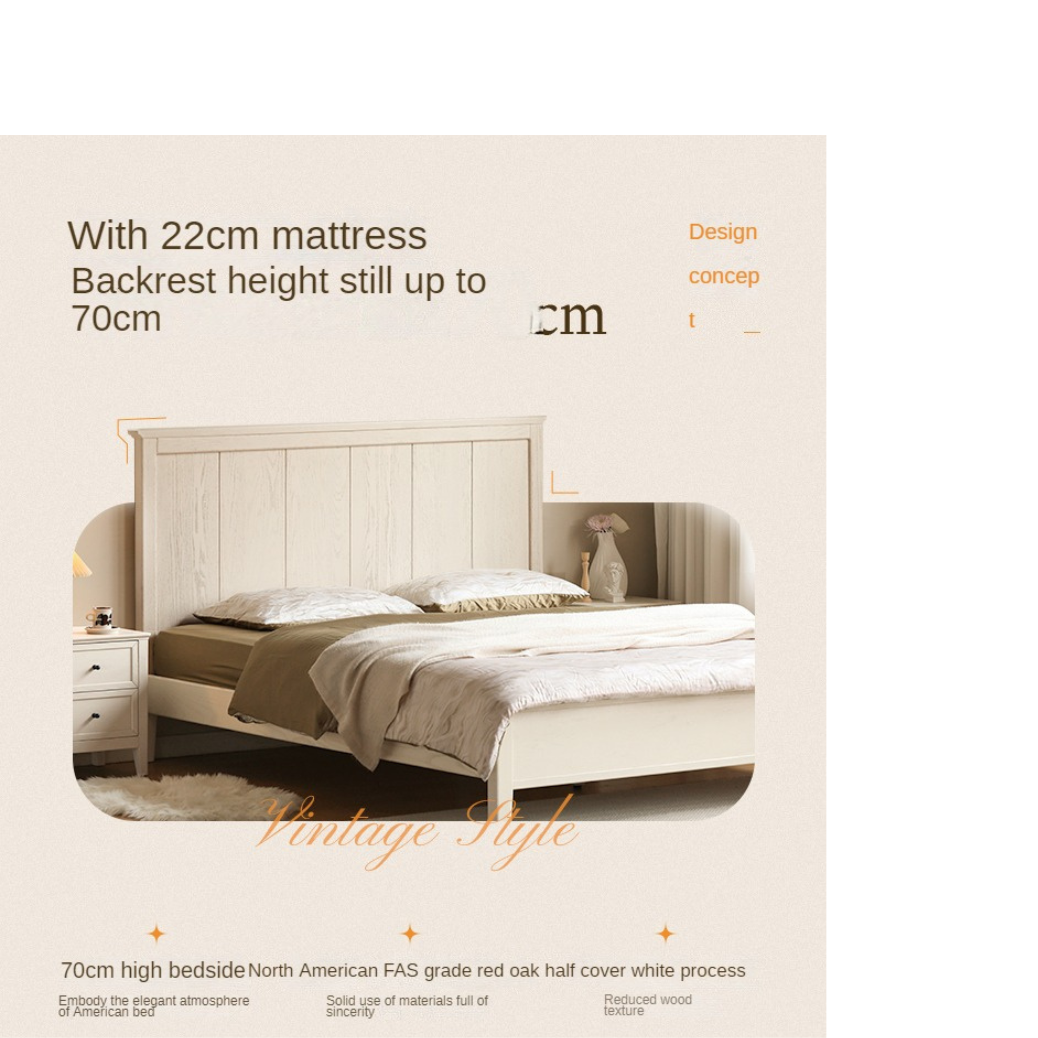 Solid Oak Wood High Headboard Full Size White Bed - American Style Bedroom Furniture for Master Bedroom & Guest Room Decor