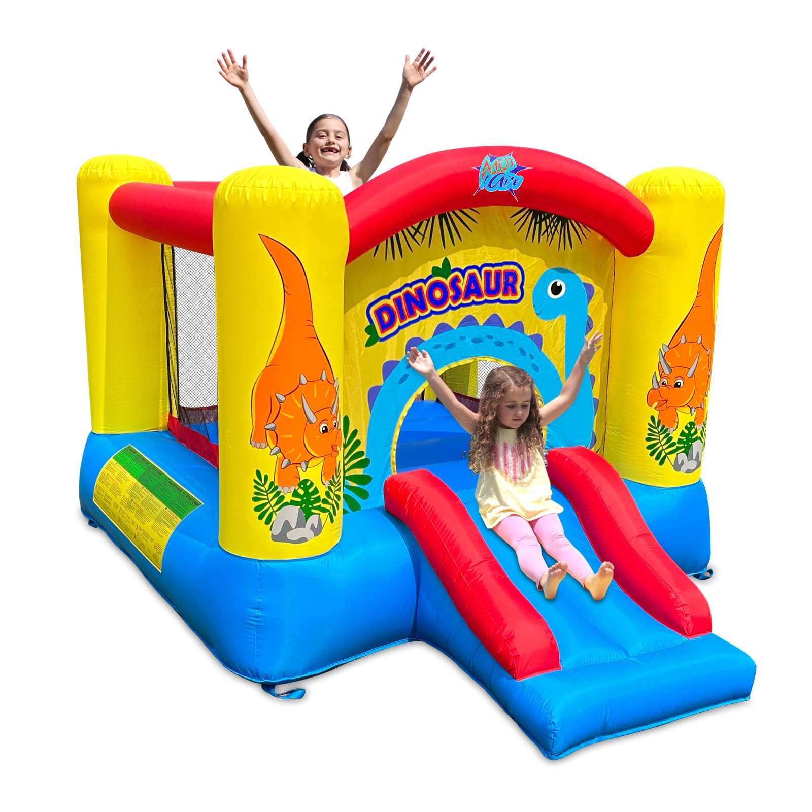 Dinosaur Theme Inflatable Bounce House with Air Blower - Extra Thick & Durable Sewn for Kids Indoor/Outdoor Play - Perfect for Birthday Parties, Backyard Fun & Summer Events