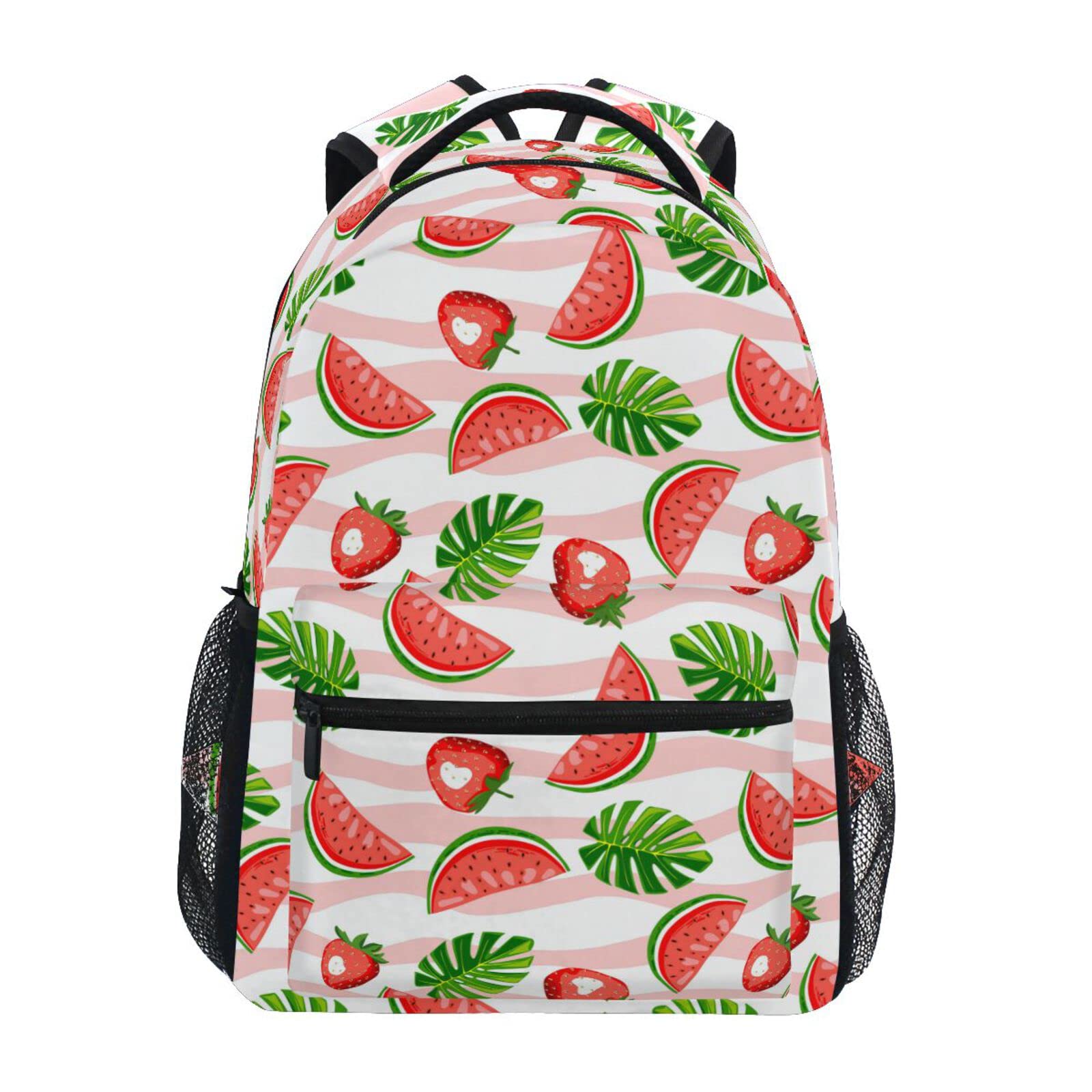 JIPONI Watermelon & Tropical Palm Leaves Backpack - Unisex Laptop Bookbag for School, Travel & Daily Use | Durable Daypack for Students, Work & Outdoor Adventures