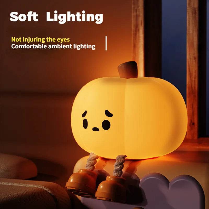 Cute Pumpkin Night Light - Halloween LED Decor for Kids Room, Bedside, Party - Warm White Glow for Cozy Ambiance