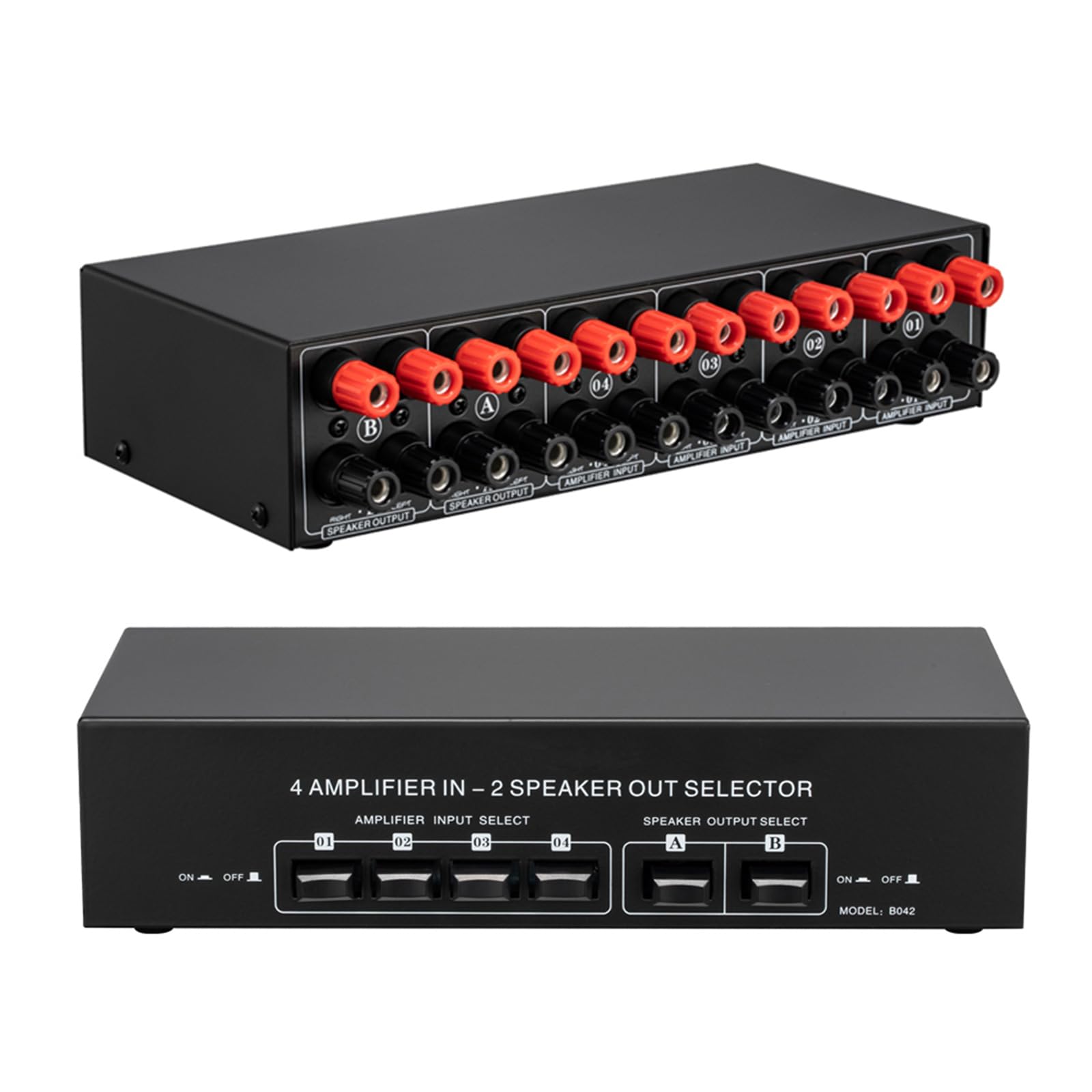 4 In 2 Out Passive Speaker Selector Switch - Stereo Audio Switcher Box for Home Theater & Multi-Room Audio System | High-Quality 4 Input 2 Output Splitter for Amplifiers & Speakers | Perfect for DJ Setups, Studio Monitoring & AV Installations