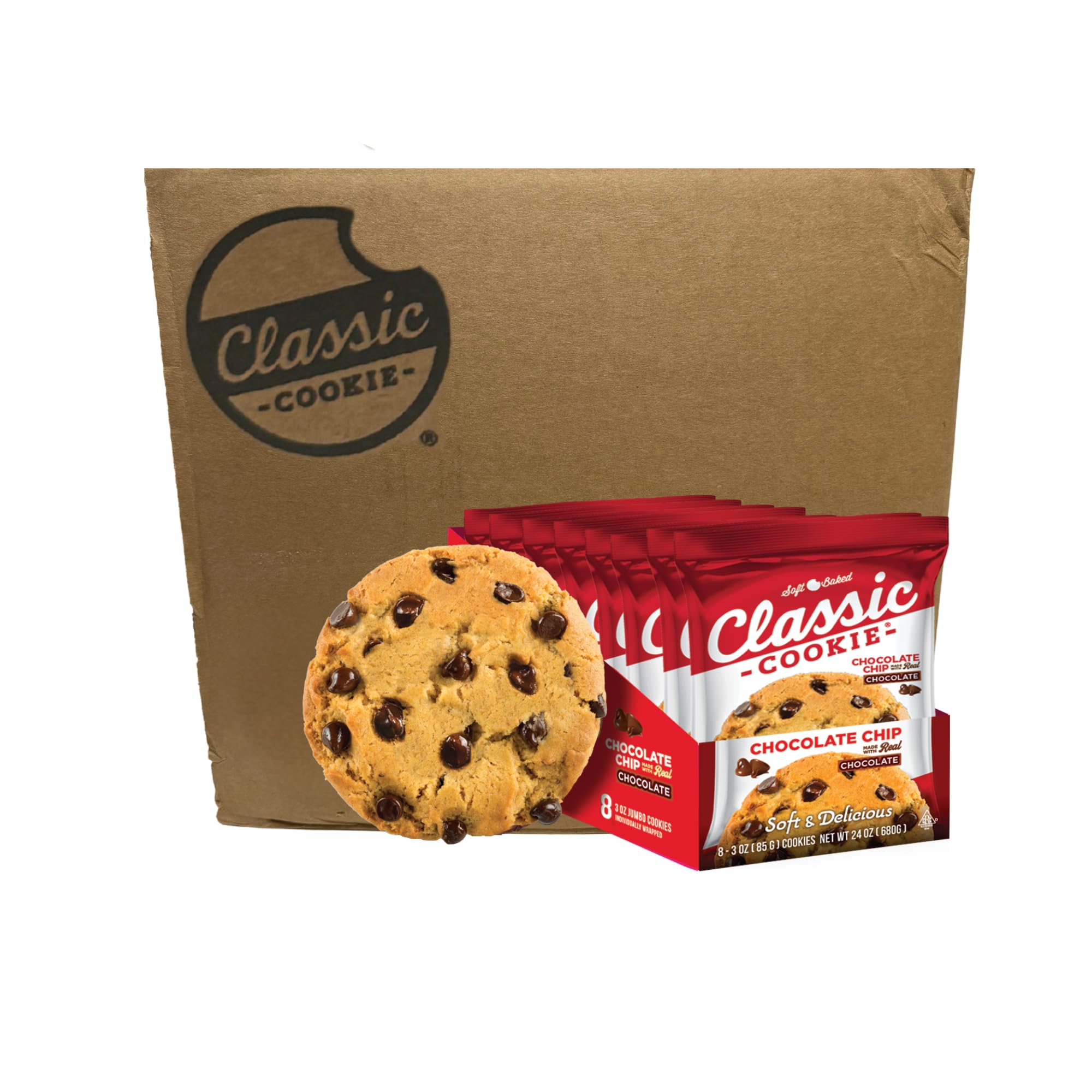 Classic Soft Baked Chocolate Chip Cookies - 12 Boxes (96 Individually Wrapped) | Bulk Snacks for Office, School & Family Gatherings | Perfect for Parties, Gifts & Coffee Time