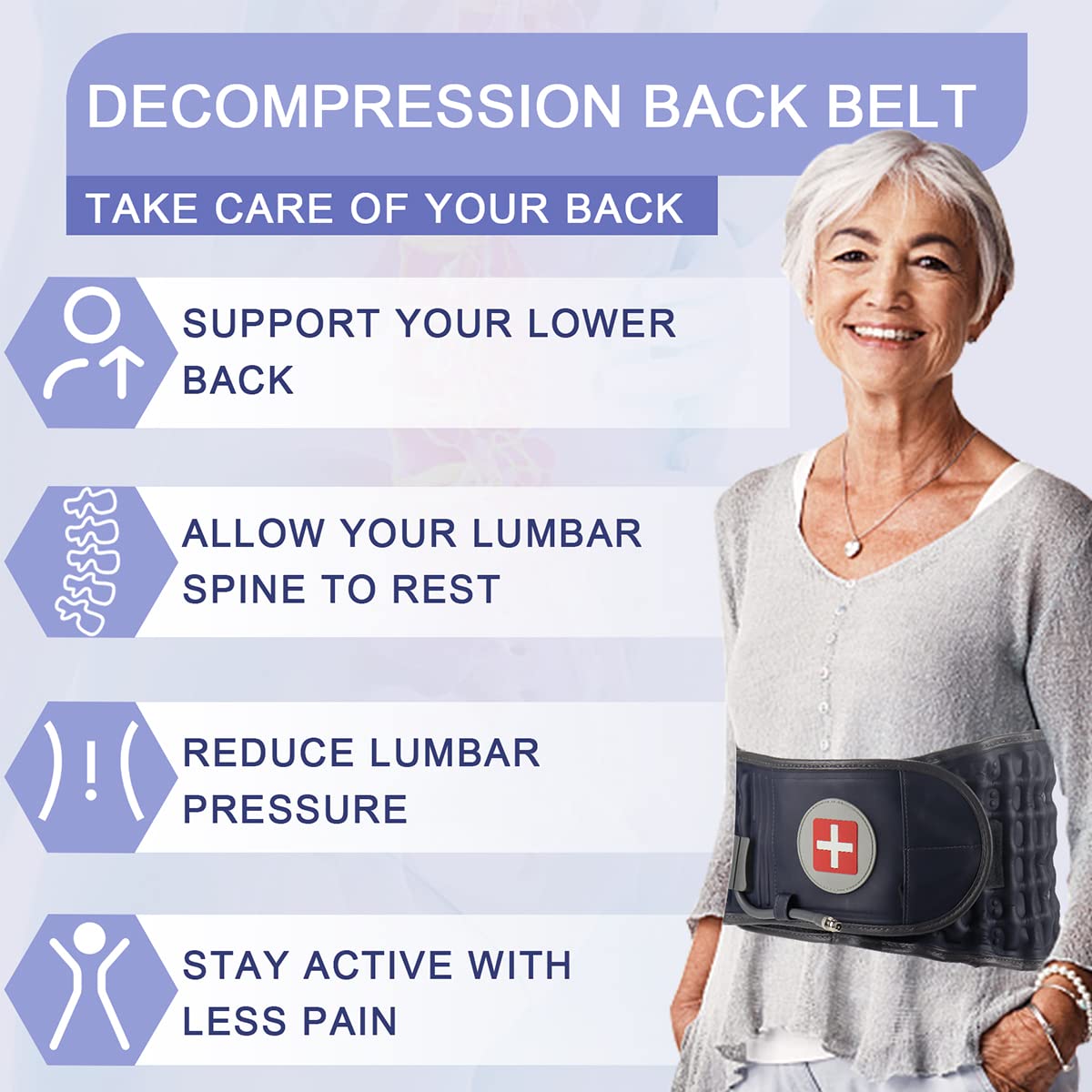 Inflatable Lower Back Brace for Pain Relief - Adjustable Lumbar Support Belt with Hand Pump for Men & Women (Fits Waist 29-49 Inches) - Ideal for Office Work, Driving, and Post-Surgery Recovery