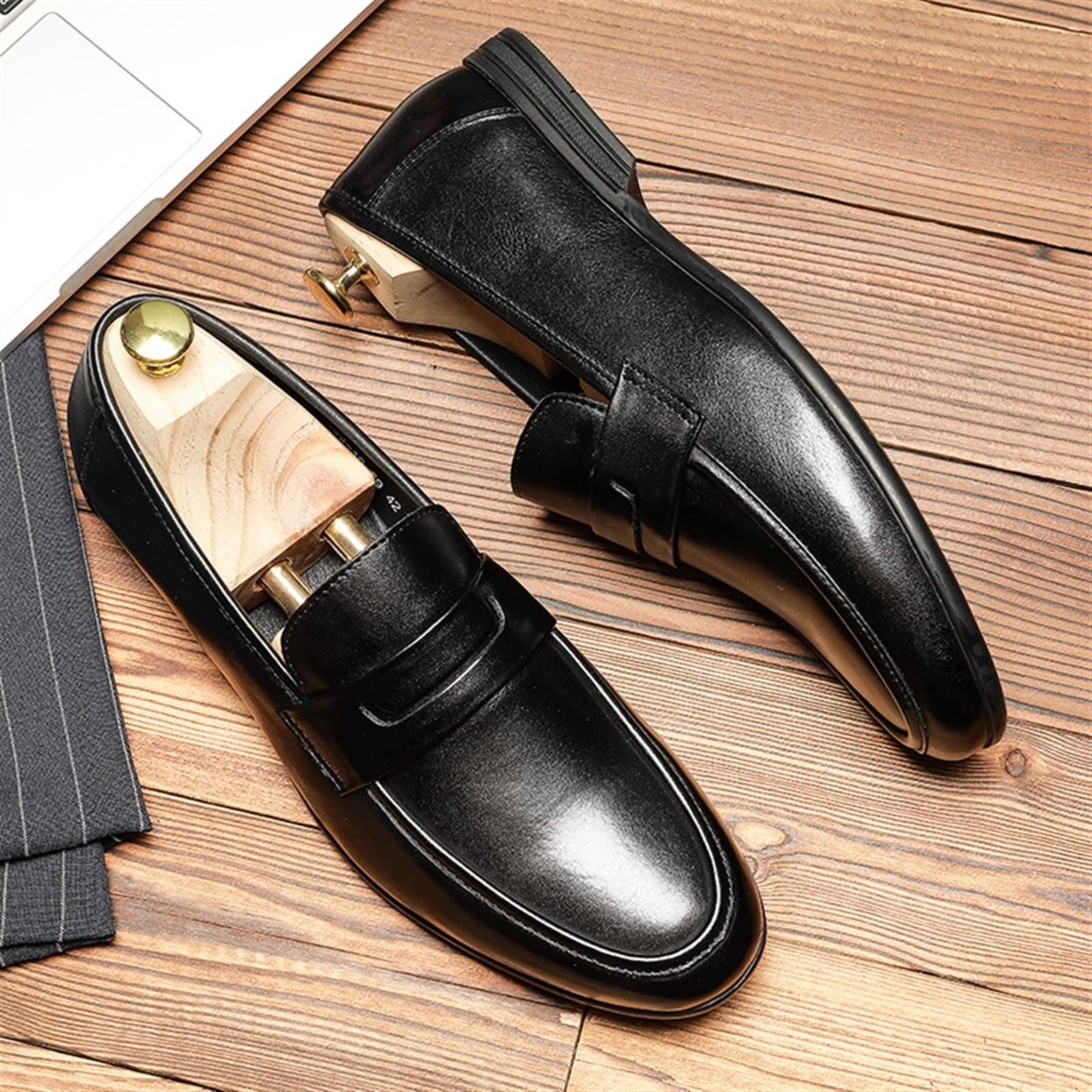TAYGUM Men's Breathable Leather Loafers - Comfortable Anti-Slip Penny Loafers for Wedding & Casual Wear (Black, Size 7 UK) | Perfect for Office, Parties & Daily Outfits