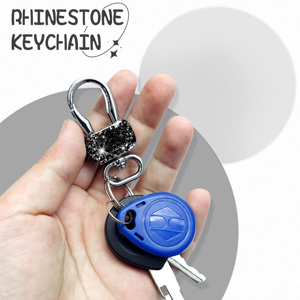 5-Pack Black Leather Car Key Case with Metal Hook & Keyring - Zipper Pouch for Remote Key Fobs, Bling Crystal Keychain - Perfect for Women's Handbags, Purses & Daily Organization (Auto Smart Key Holder)