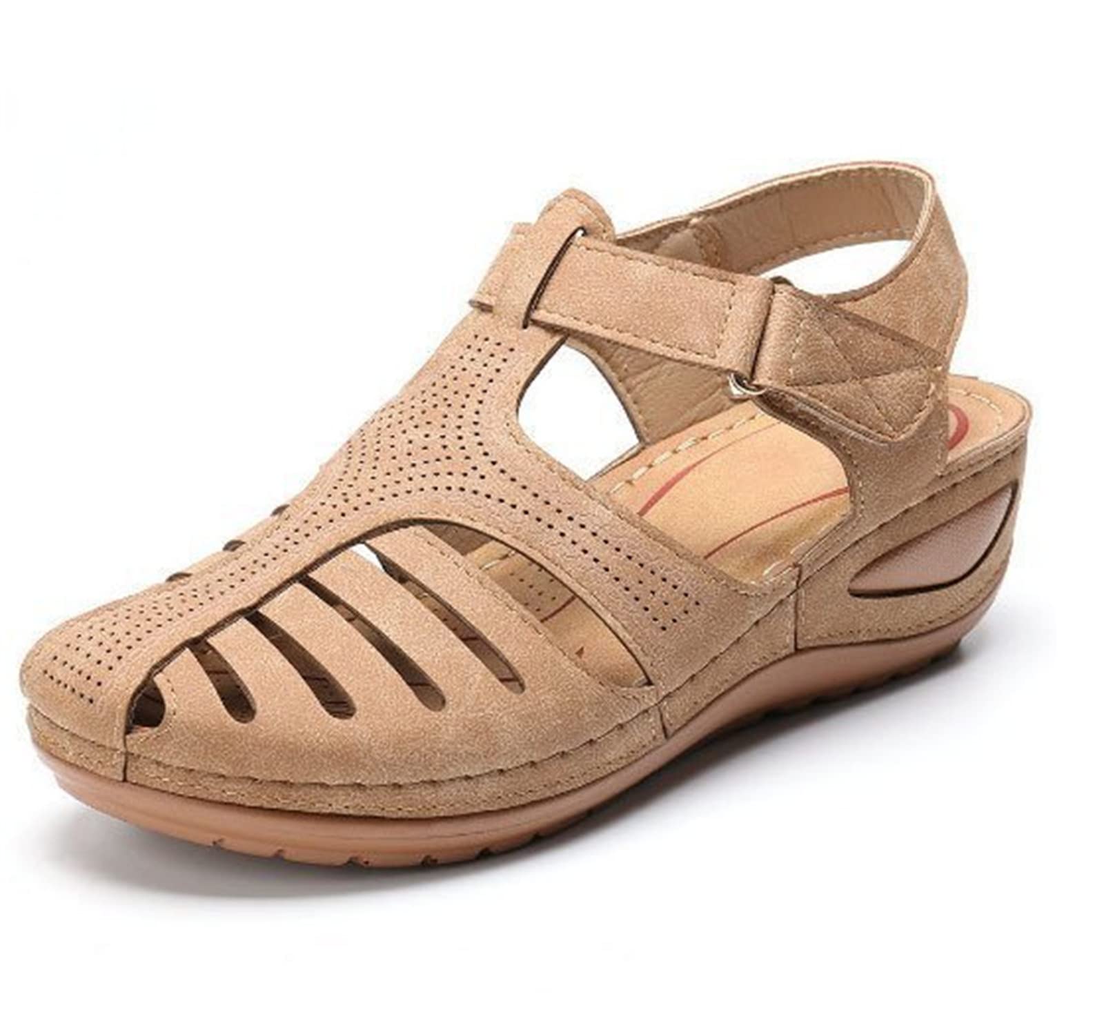 Women's Thick Sole Sandals - Soft Leather Closed Toe Vintage Anti-Slip Dressy Black Sandals | Perfect for Casual Outings, Beach Walks & Summer Fashion
