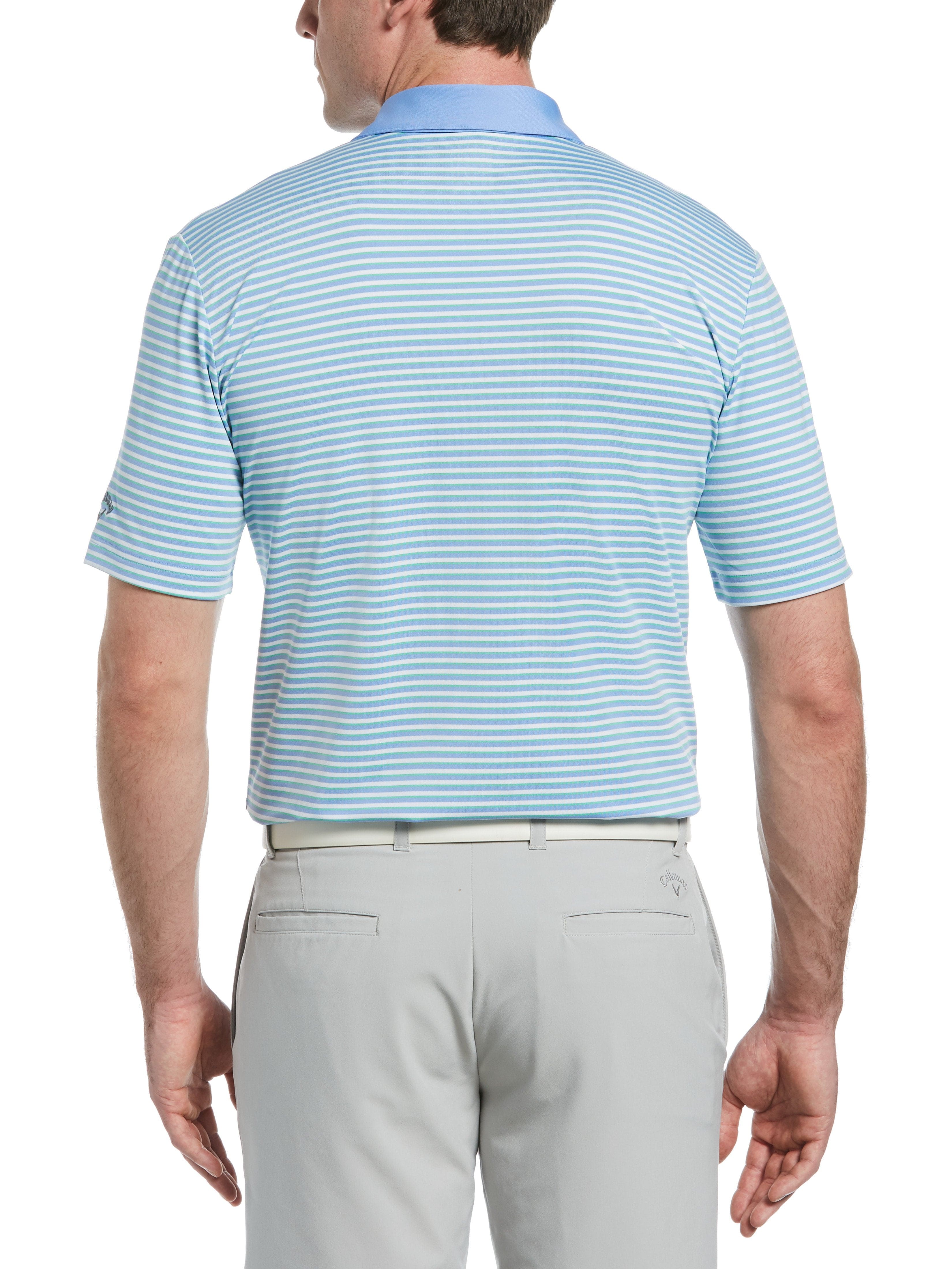 Men's 3-Color Stripe Polo Shirt - Casual Short Sleeve Cotton Knit Top for Golf, Work & Everyday Wear