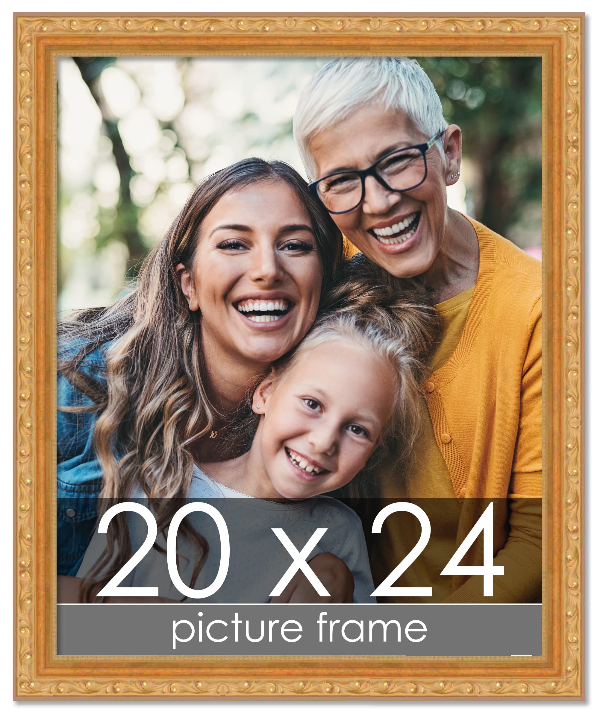 20x24 Traditional Gold Wood Picture Frame with UV Acrylic - Complete Set Includes Foam Board Backing & Hanging Hardware - Perfect for Wall Art, Posters, Photos, and Home Decor